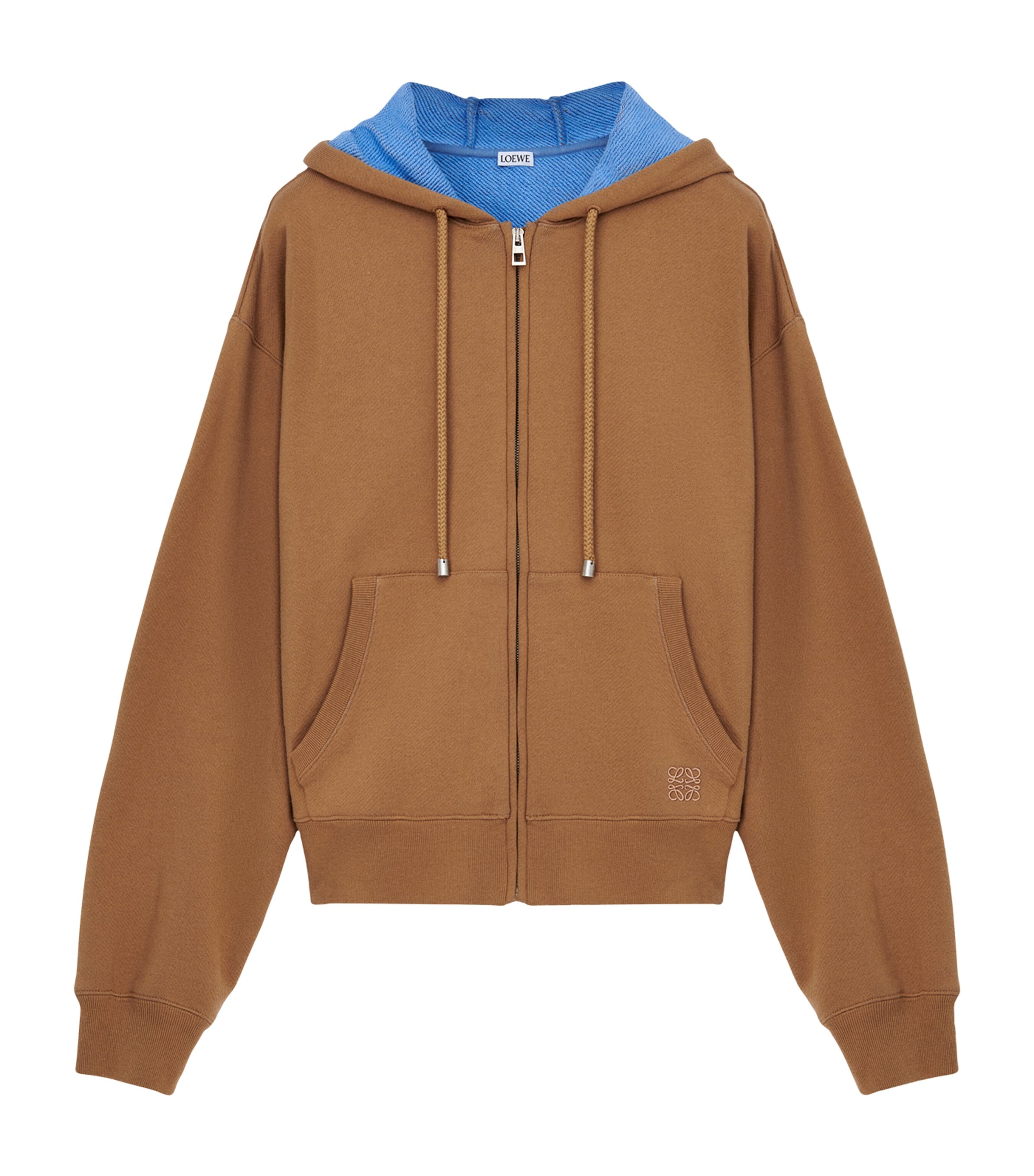 Cotton-Blend Anagram-Detail Hoodie BEIGE/BLUE Image 1