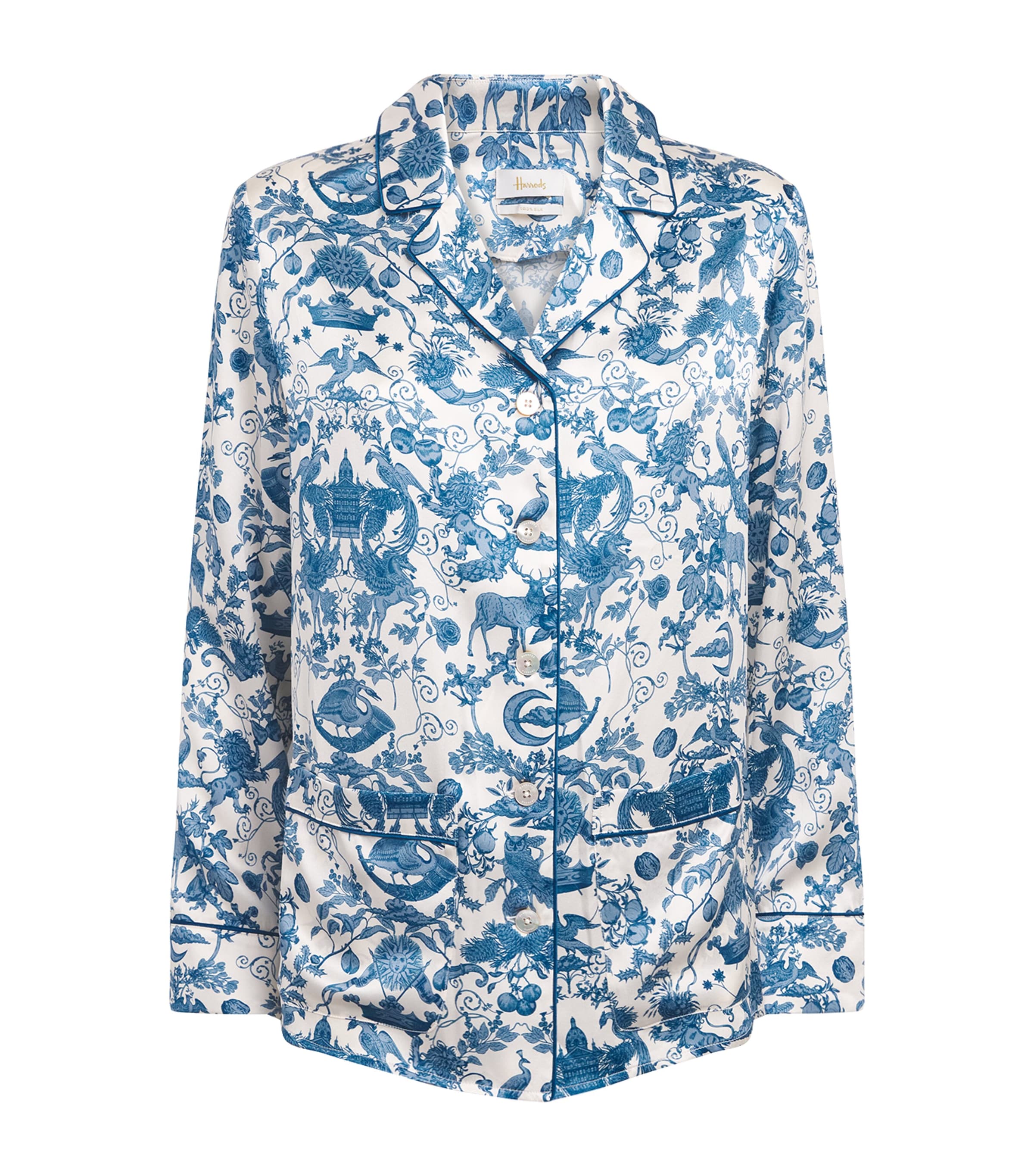 Harrods Womens Silk Menagerie Pyjama Set Blue Image 1