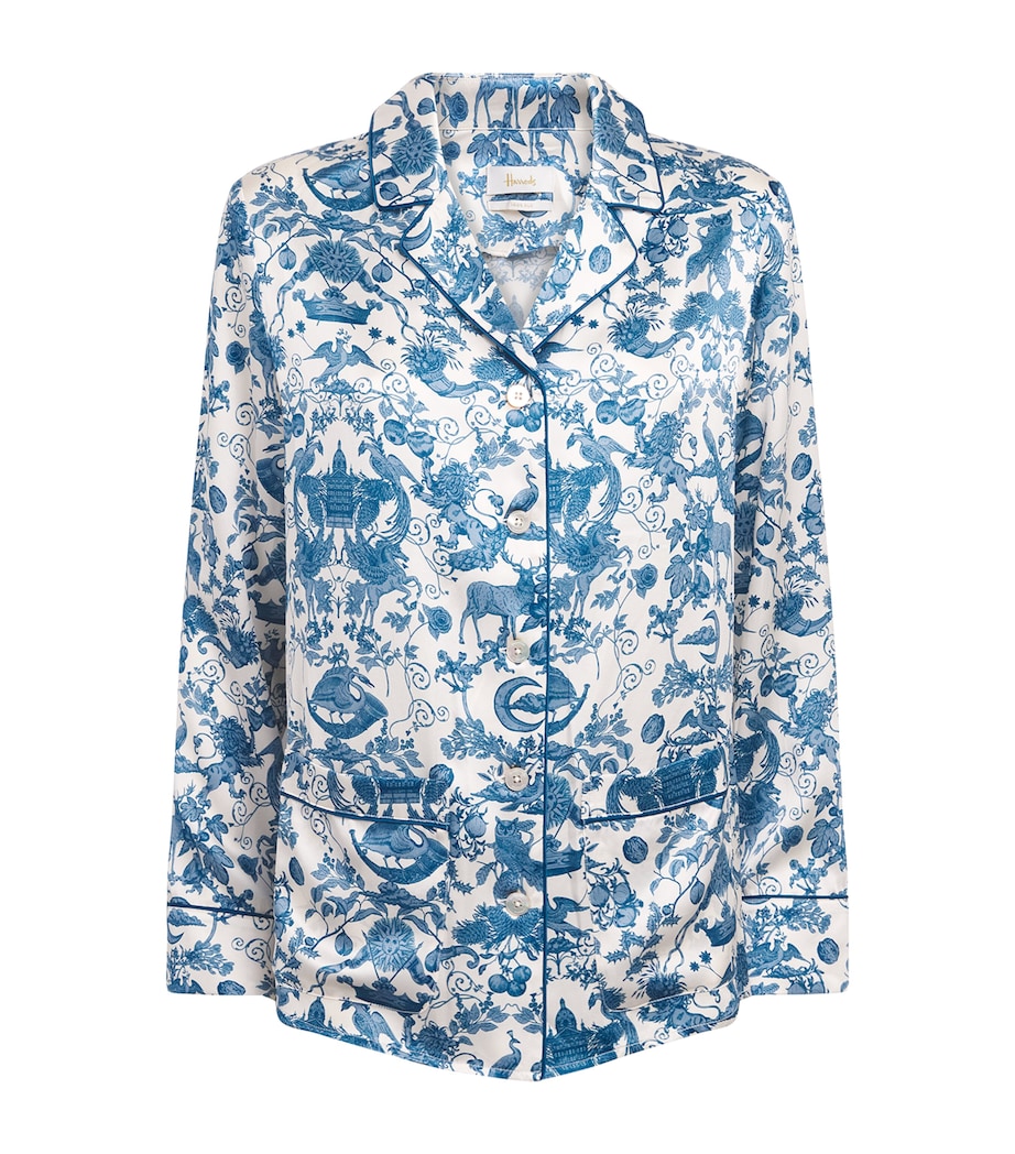 Harrods Womens Silk Menagerie Pyjama Set Blue Image 1