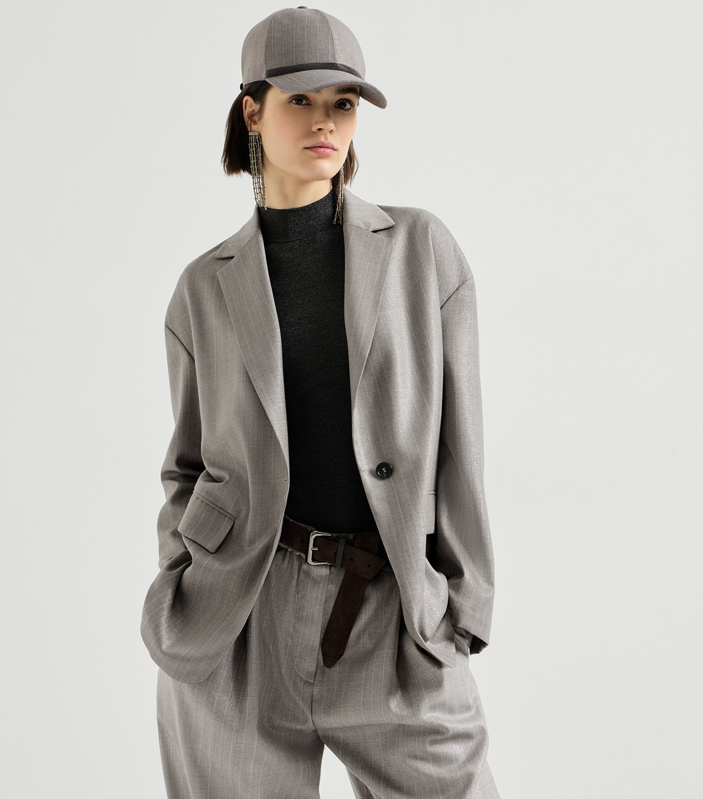 Brunello Cucinelli Womens Virgin Wool-Blend Pinstripe Monili Blazer Image 4