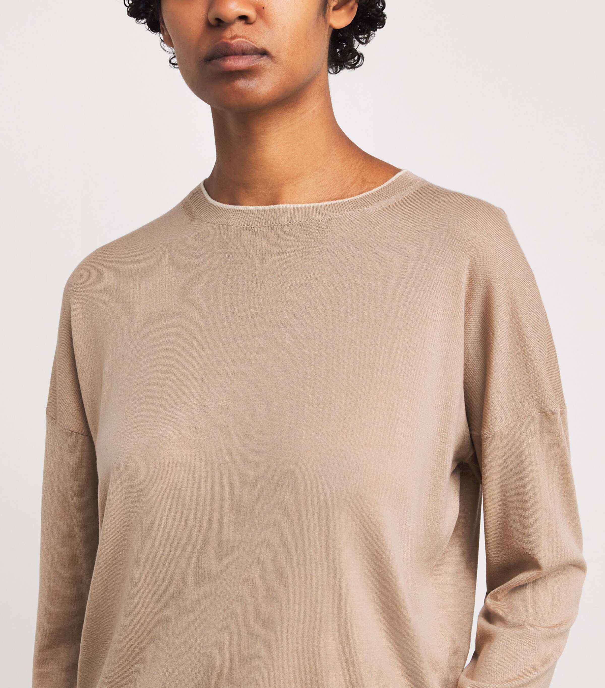 Wool Crew-Neck Long-Sleeve Top CAMMELLO, SABBIA Image 6