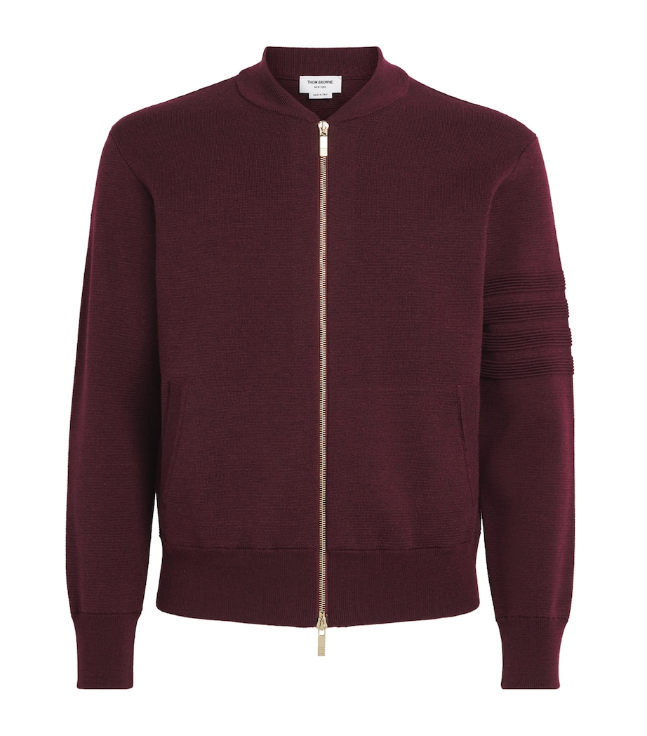 Thom Browne Mens Virgin Wool-Blend Bomber Jacket Burgundy Image 1