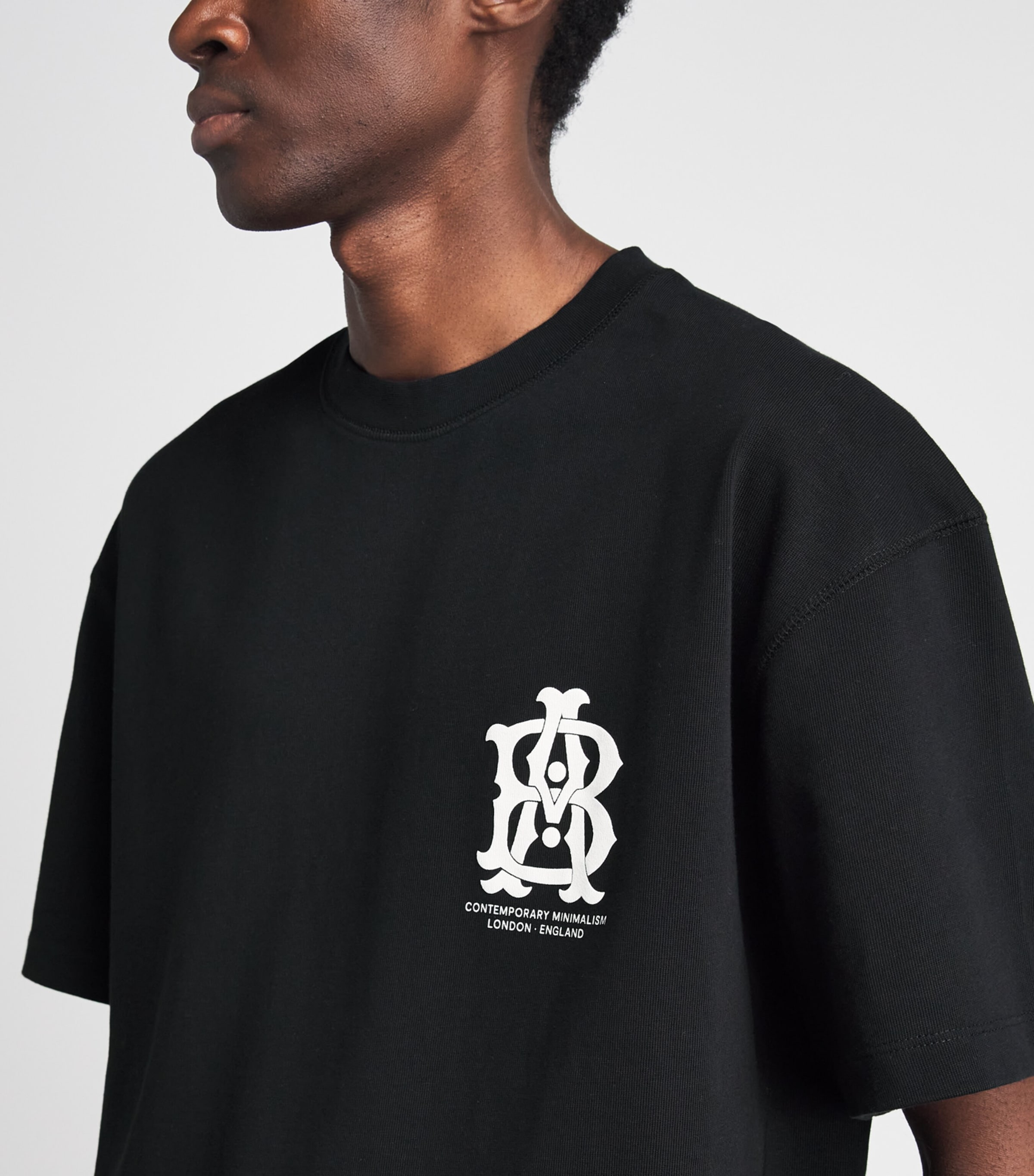 about:blank Mens Oversized Monogram T-Shirt Black Image 3