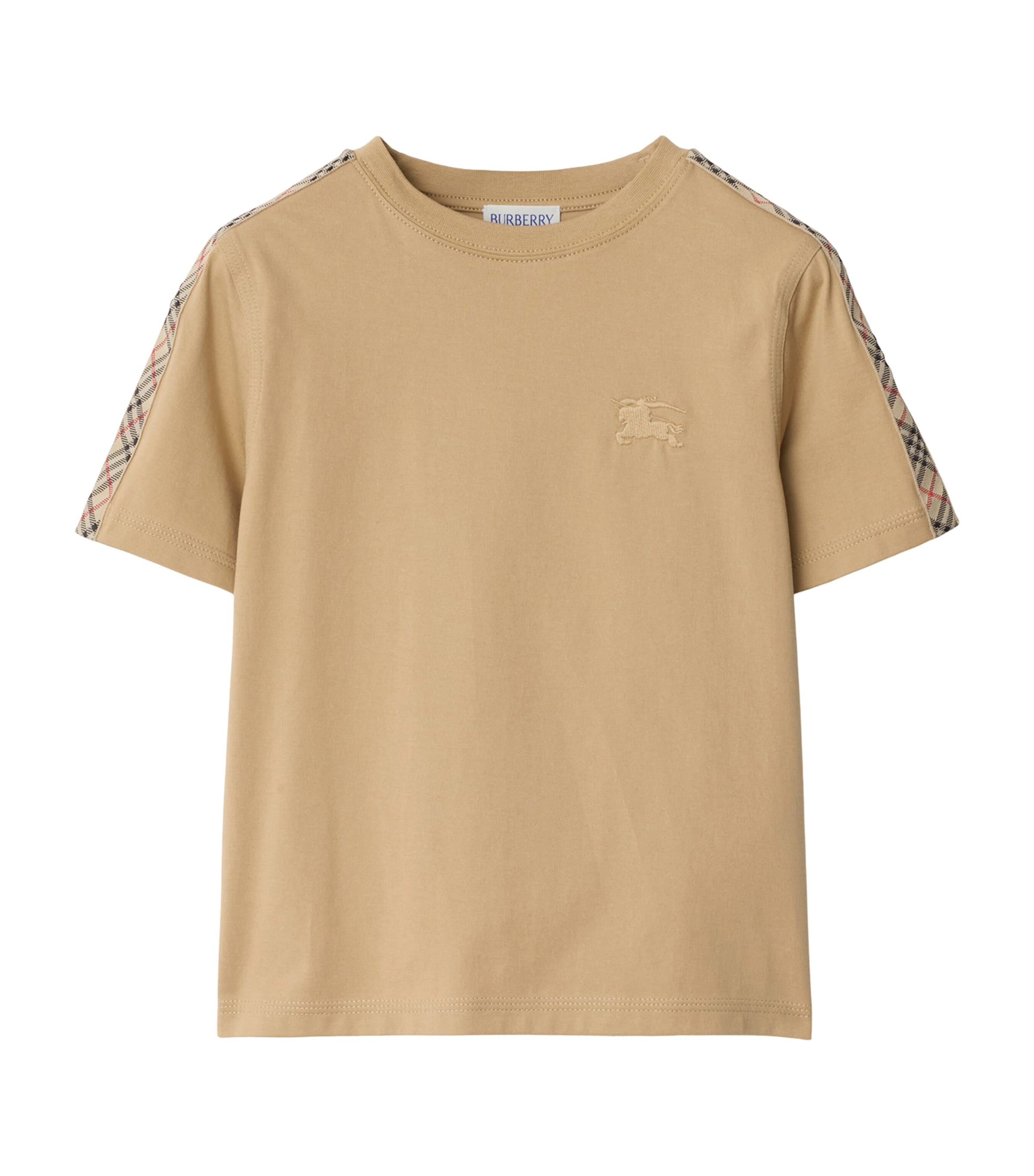 Burberry Kids Beige Cotton Check-Trim T-Shirt (3-12 Years