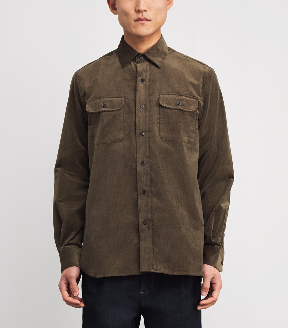 Ralph Lauren Purple Label Mens Sea Island Cotton Fine-Wale Corduroy Shirt Inverness Loden Image 3