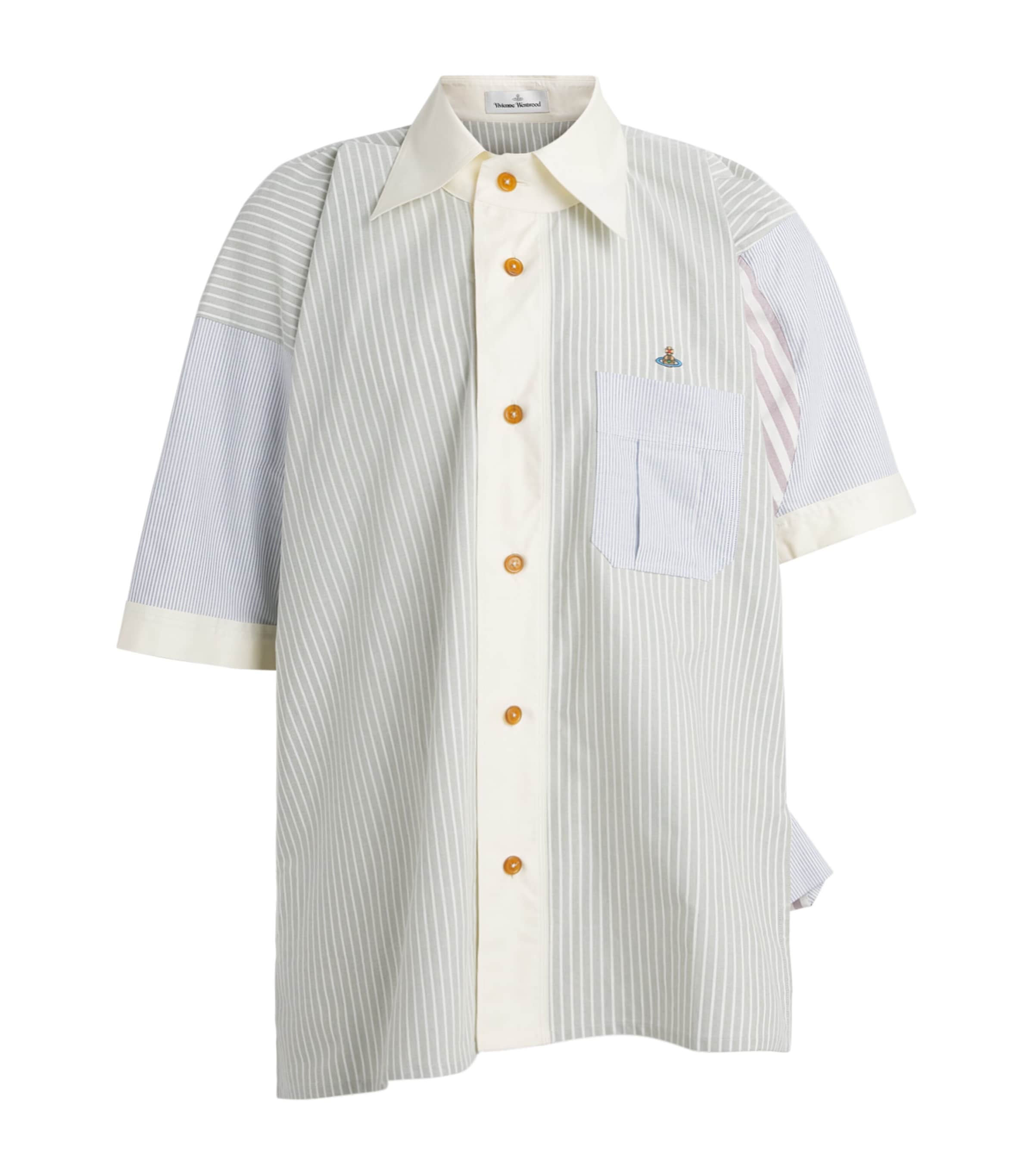 Vivienne Westwood Mens Cotton Asymmetric Logo Shirt Stripe Mix Image 1