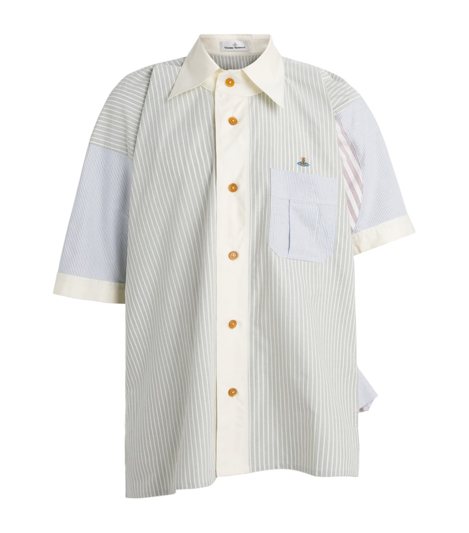 Vivienne Westwood Mens Cotton Asymmetric Logo Shirt Stripe Mix Image 1