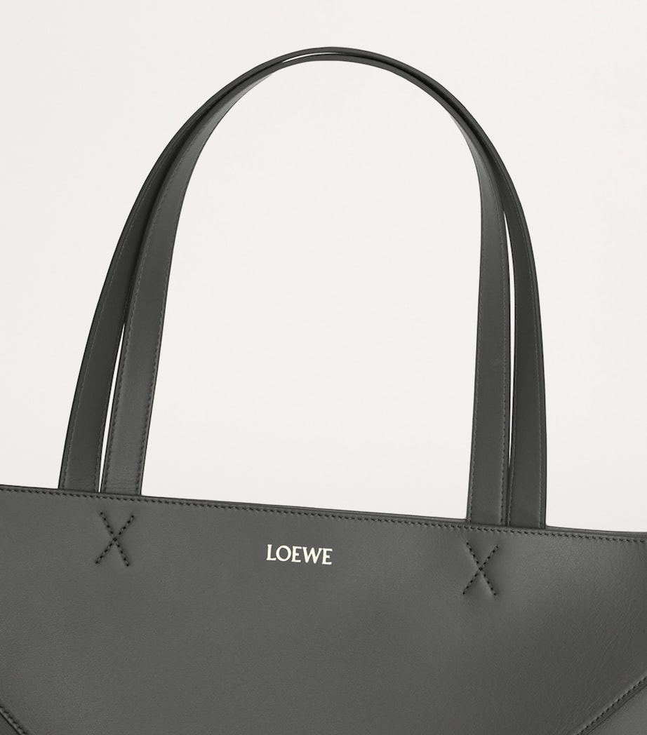 Extra Large Leather Puzzle Fold Tote Bag DARK GREY Image 8