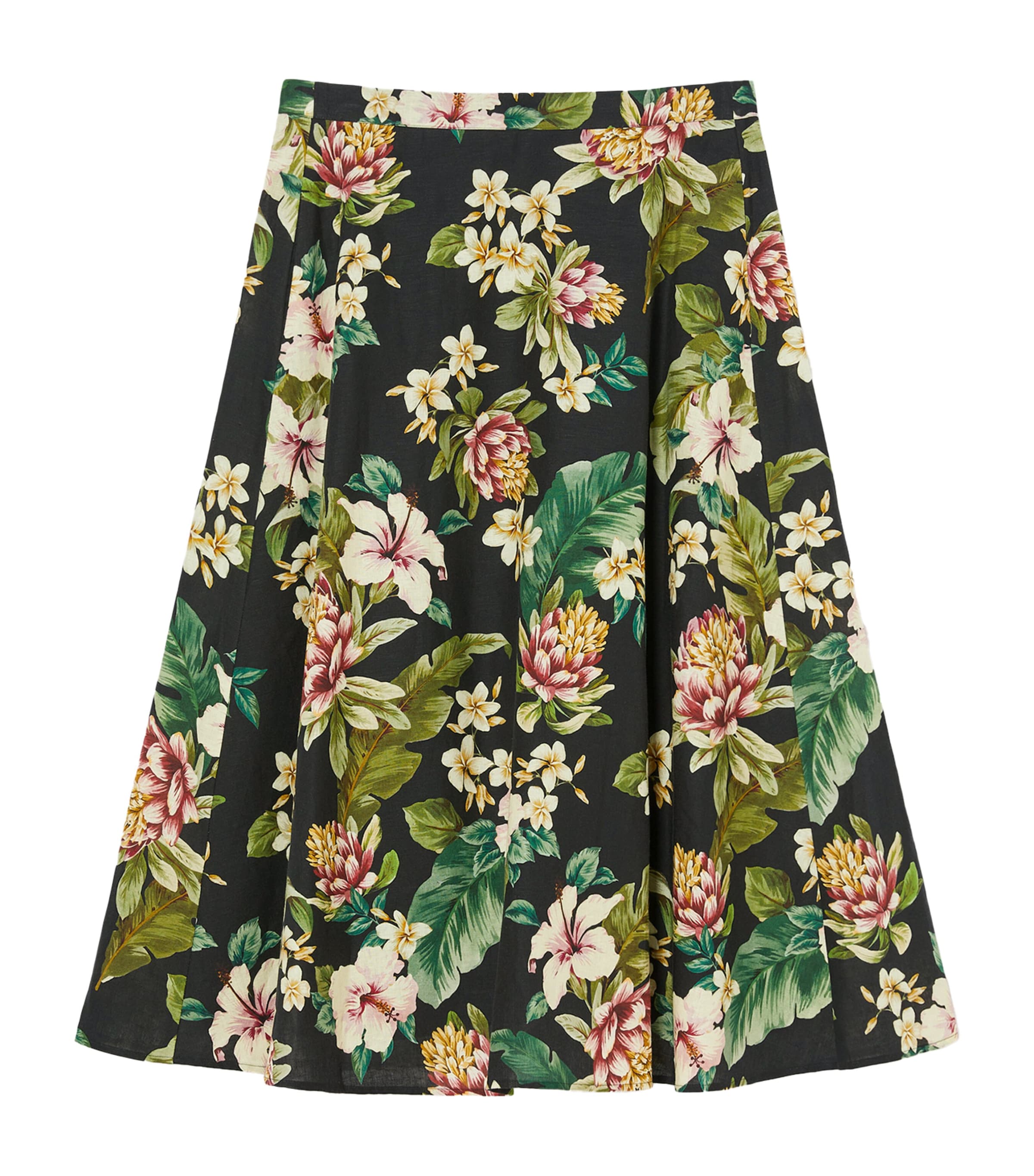MARINA RINALDI LINEN-COTTON FLORAL TAMBUTO MIDI SKIRT