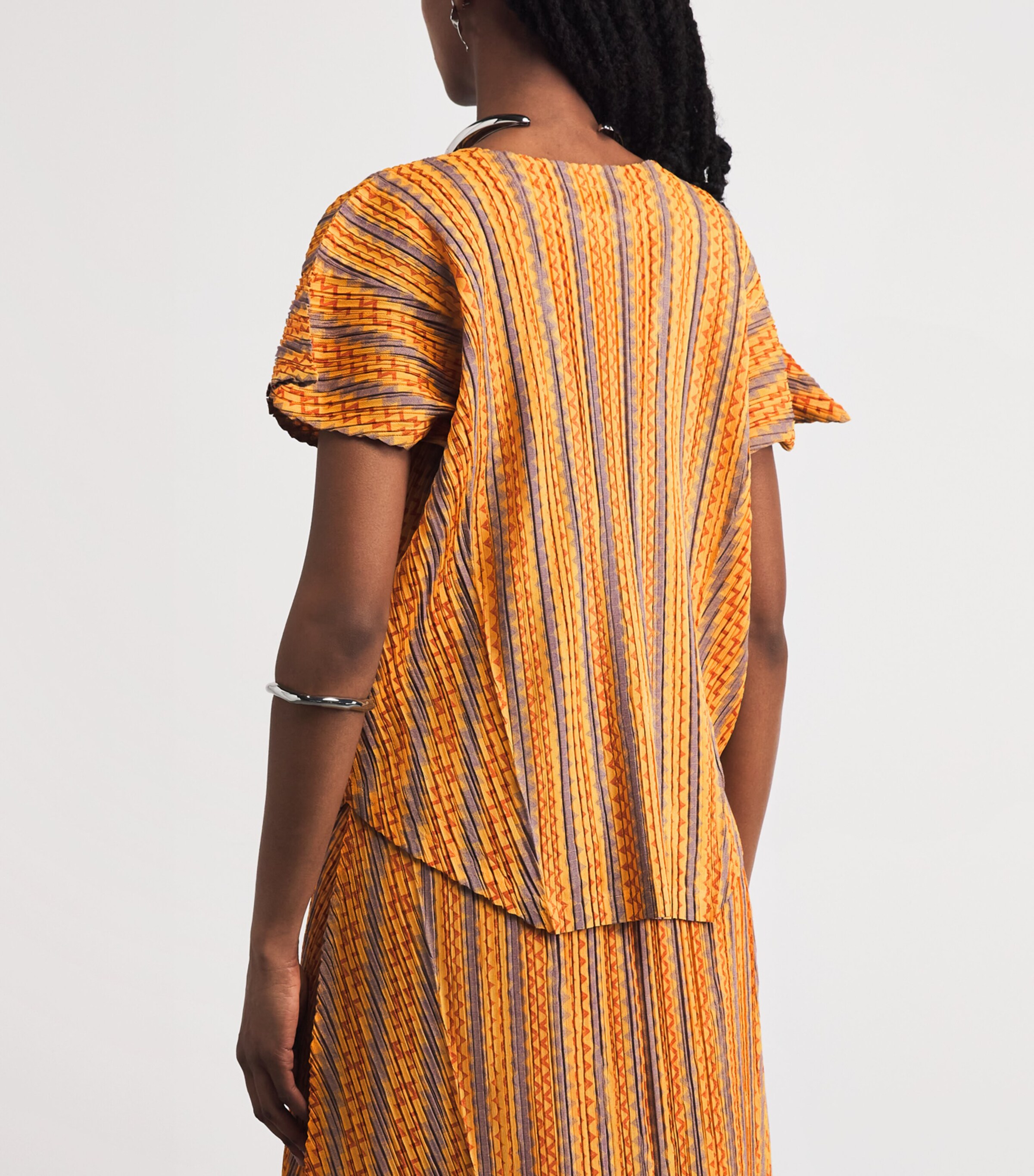 Pleats Please Issey Miyake Womens Cotton-Blend Zigzag Top Yellow Orange Image 5
