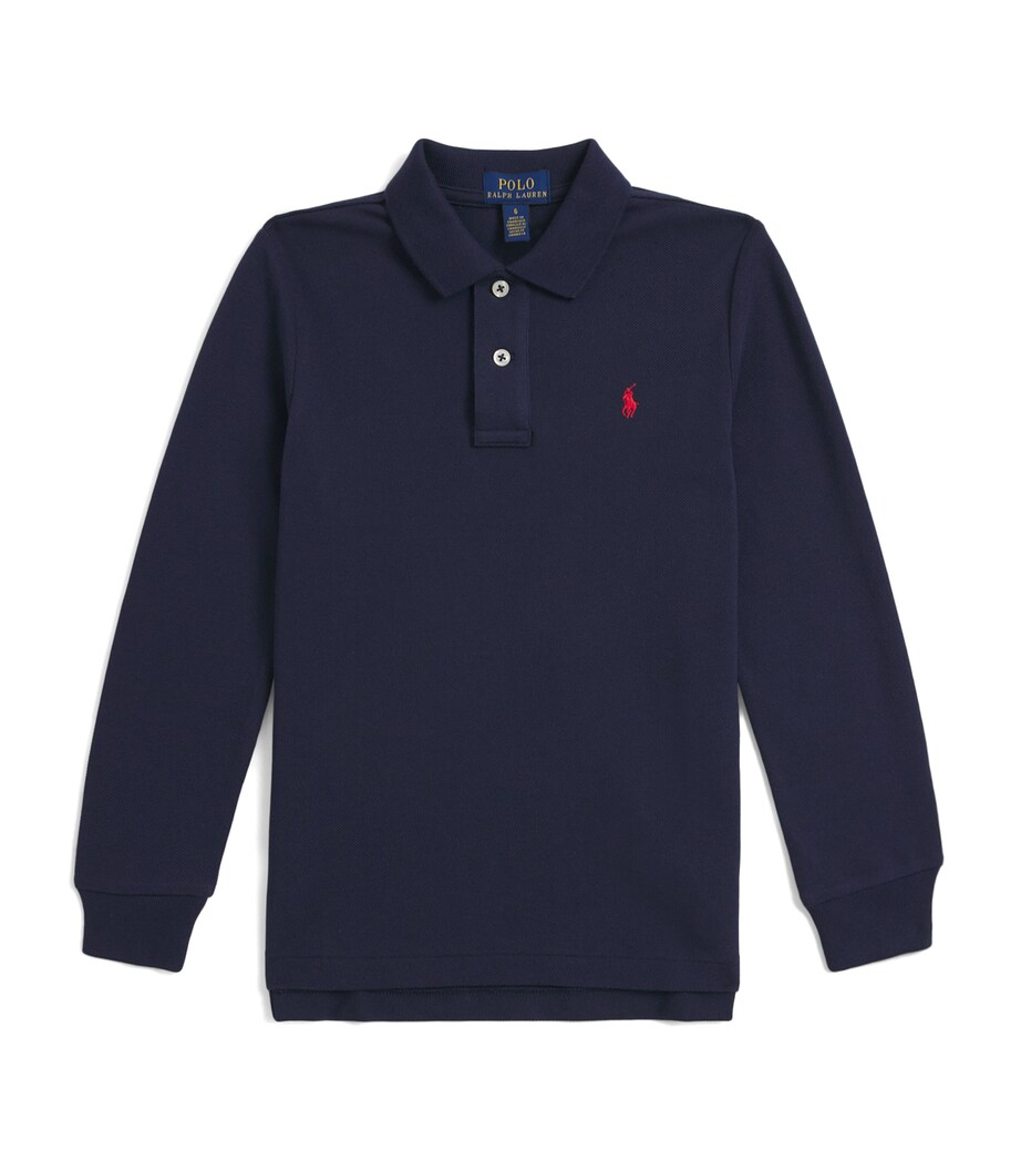 Cotton Long-Sleeve Polo Shirt (7-14 Years) NAVY Image 1