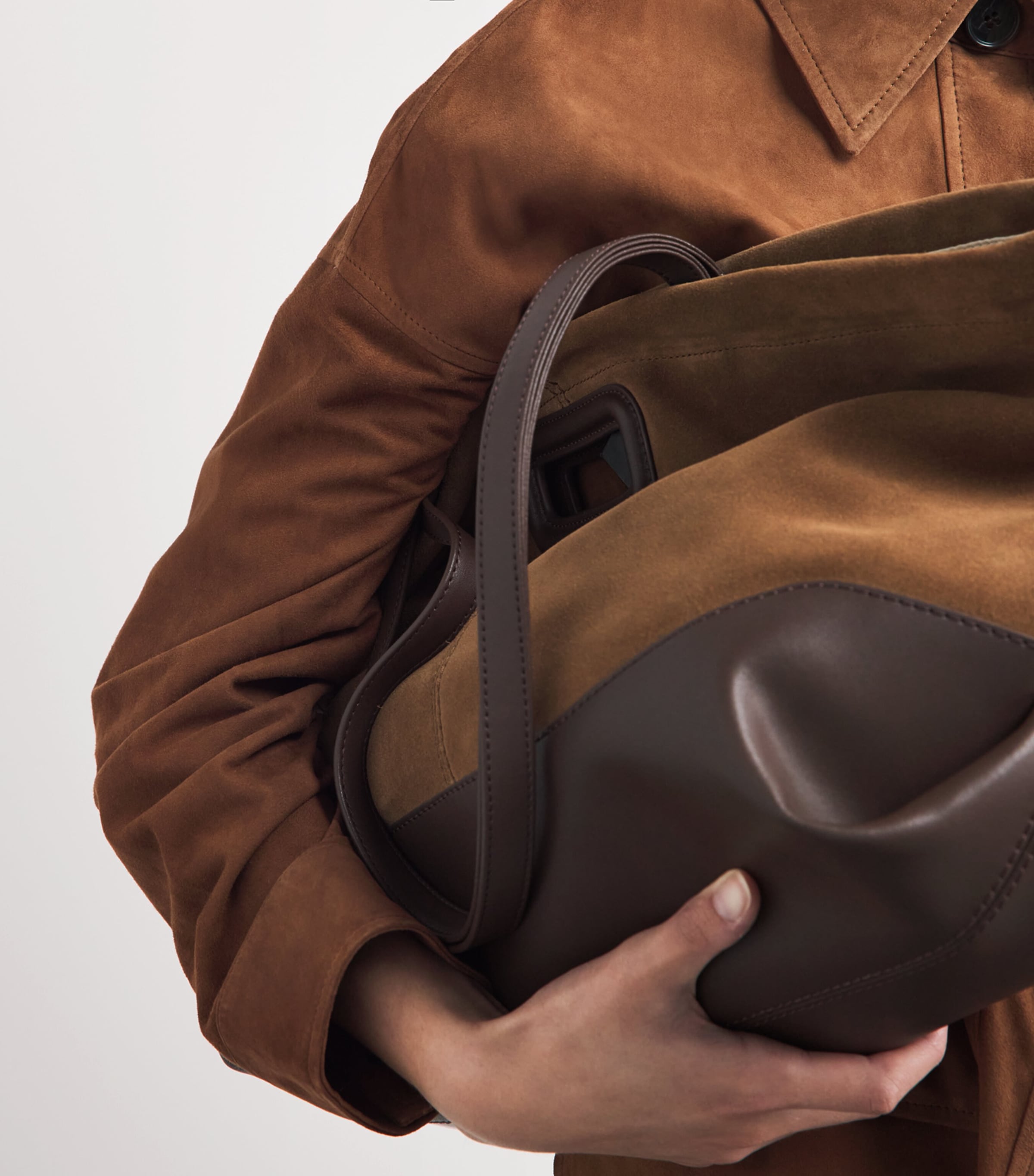 Arma Womens Lamb Suede Kaylee Shacket Saddle Image 3