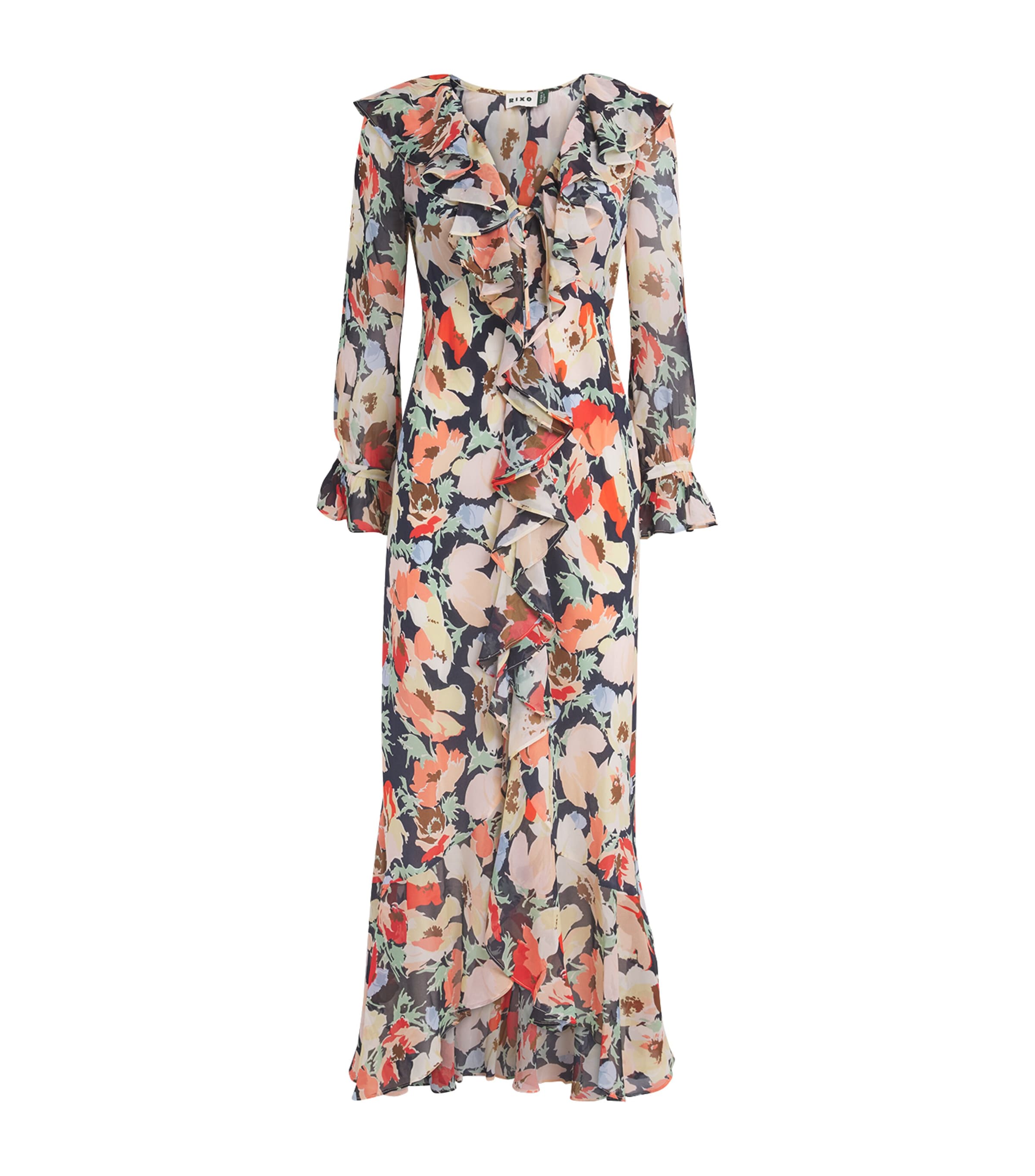 Rixo London Silk Floral Grayce Midi Dress In Navy
