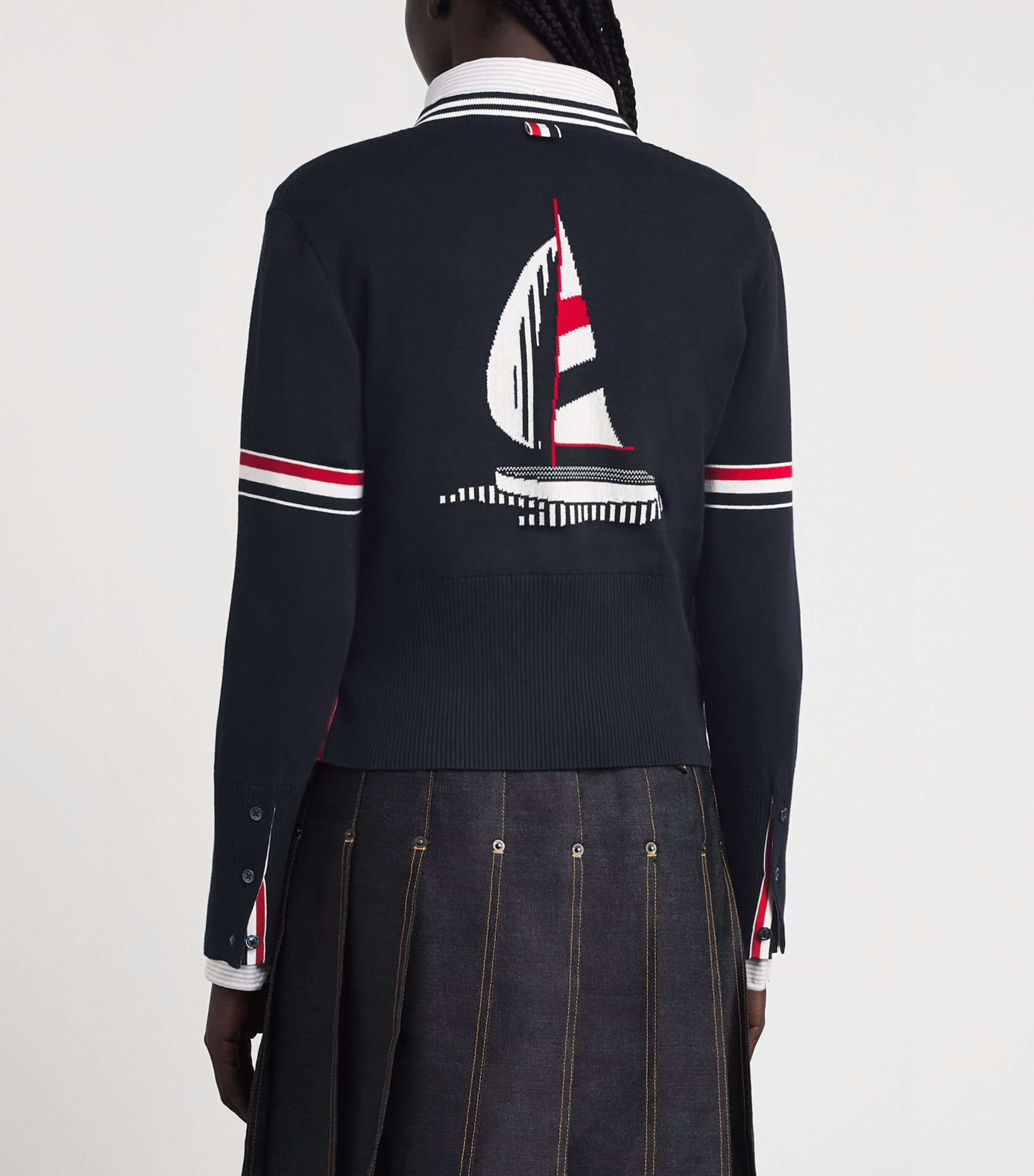 Thom Browne Womens Cotton Sailboat Cardigan Navy Image 5