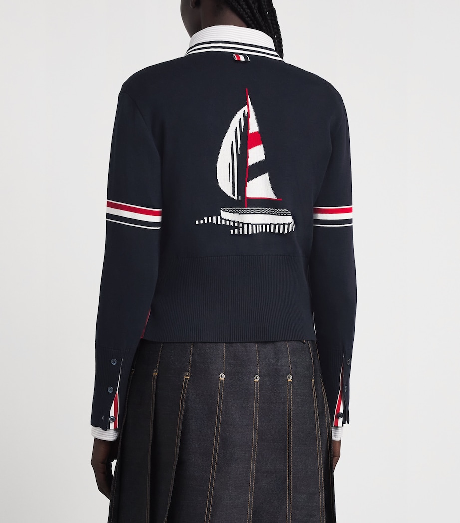 Thom Browne Womens Cotton Sailboat Cardigan Navy Image 5