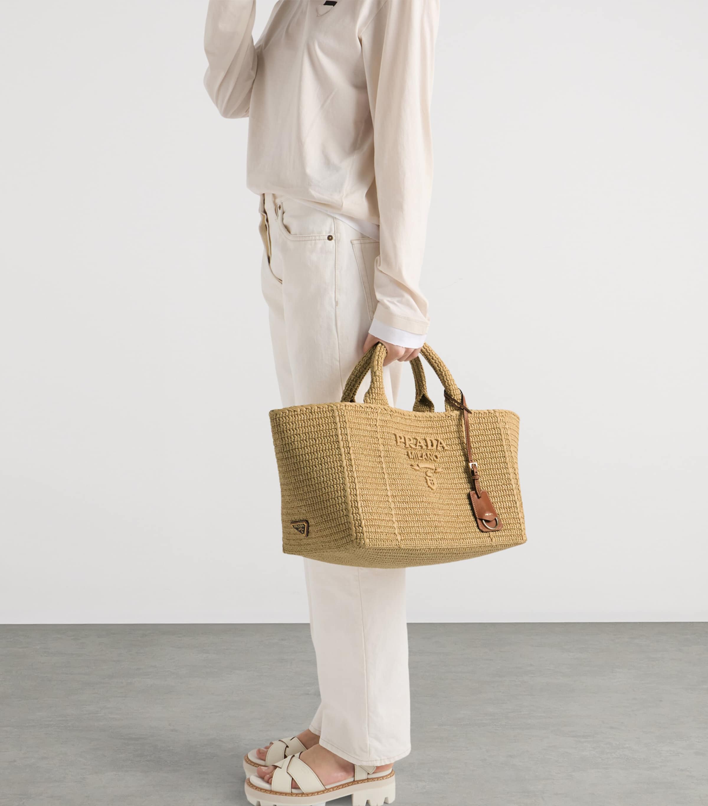 Prada Large Crochet Tote Bag Neutral Image 4