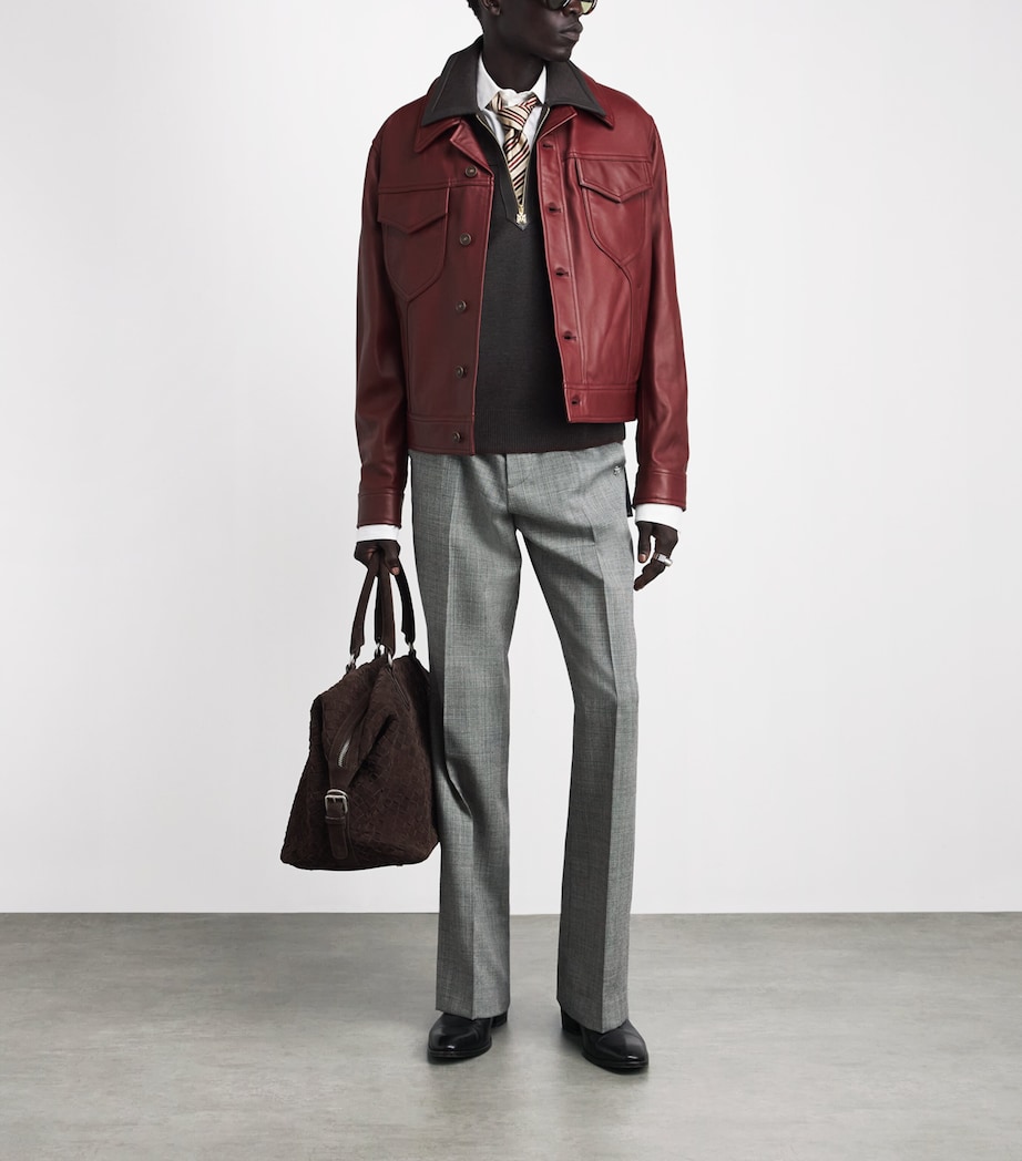 AMIRI Mens Vintage-Cut Leather Jacket Brick Image 2