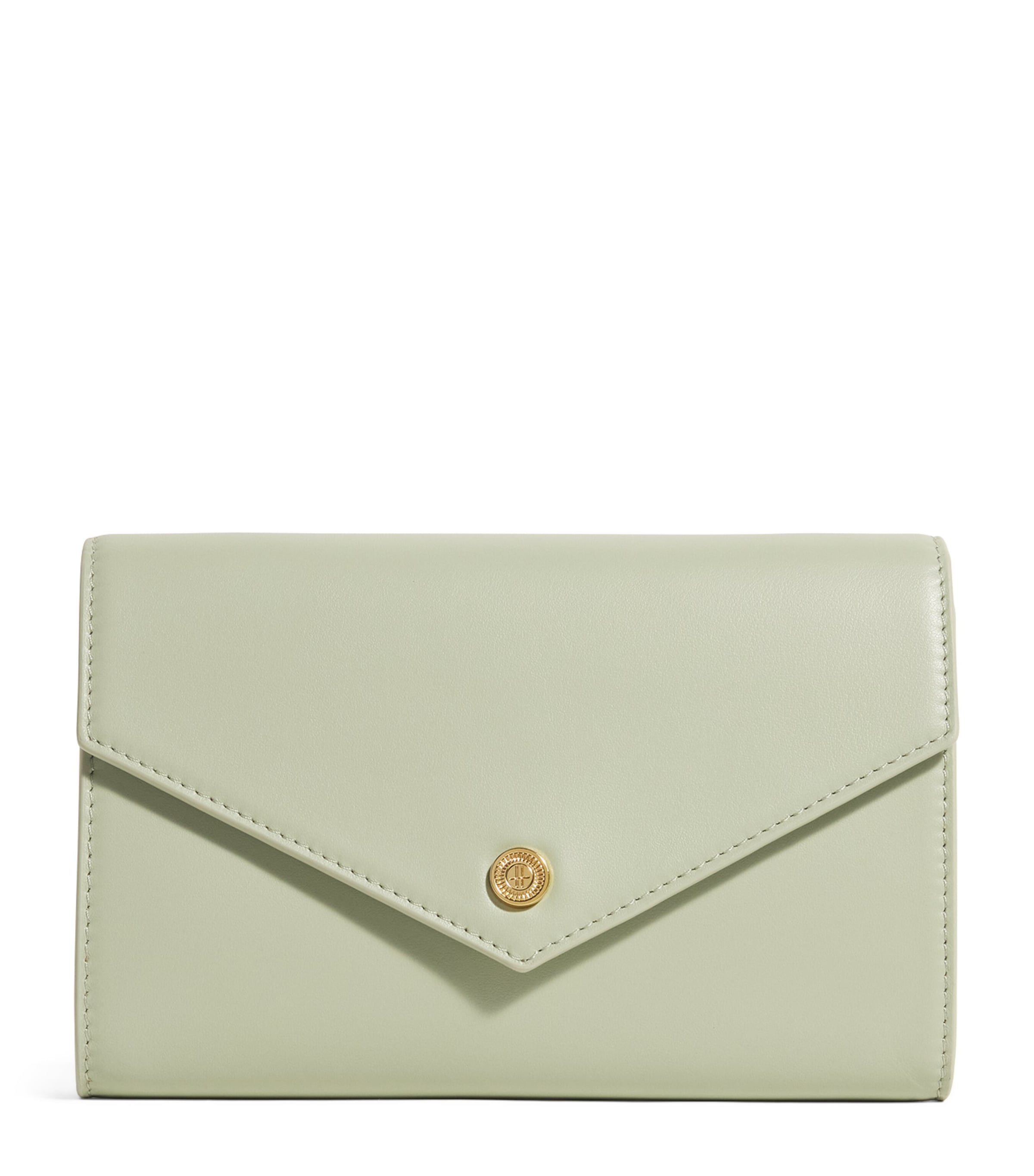 Harrods Smooth Leather Chain Wallet In Green