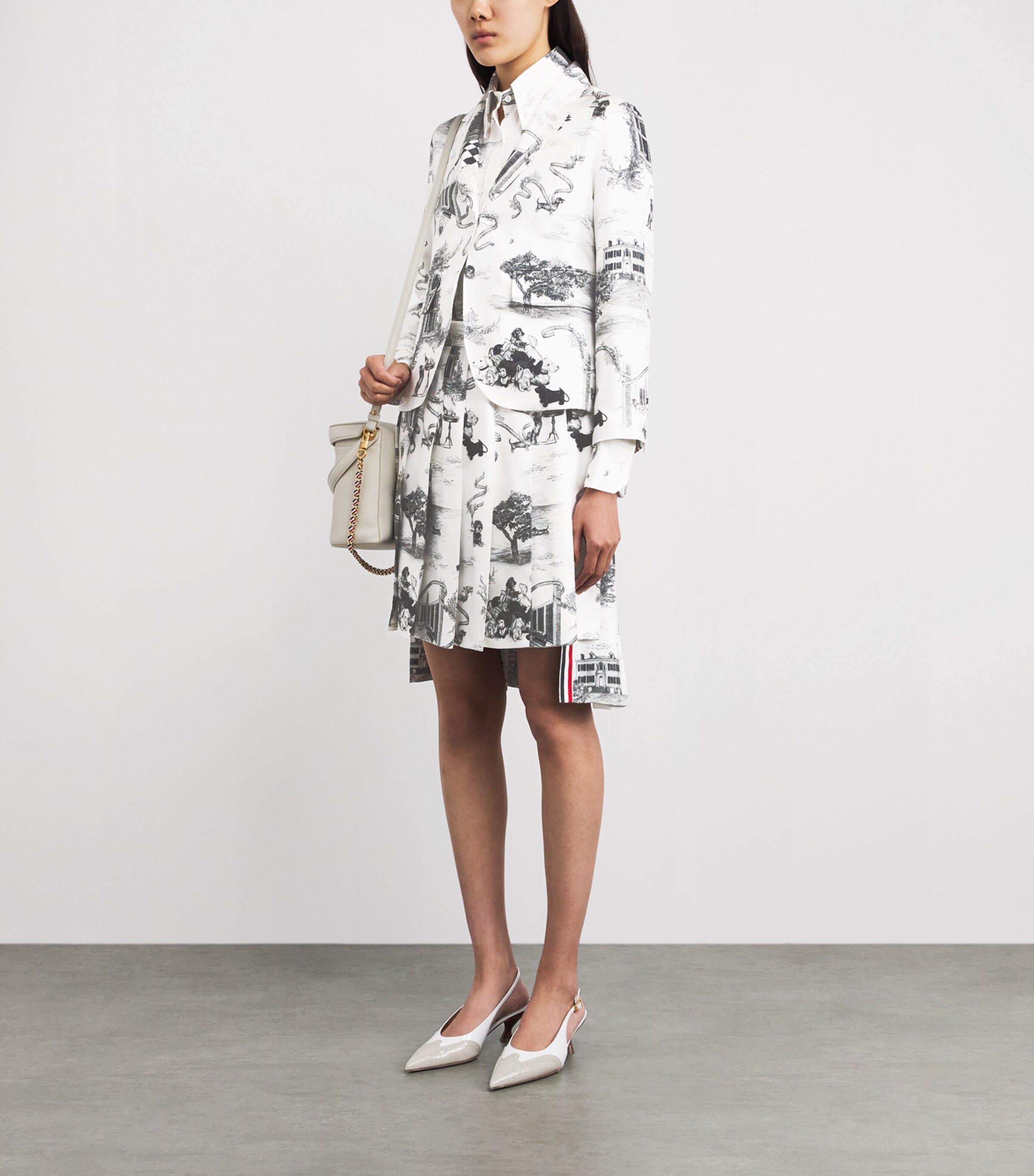Thom Browne Womens Silk Twill Hector Pleated Skirt Blk/wht Image 2