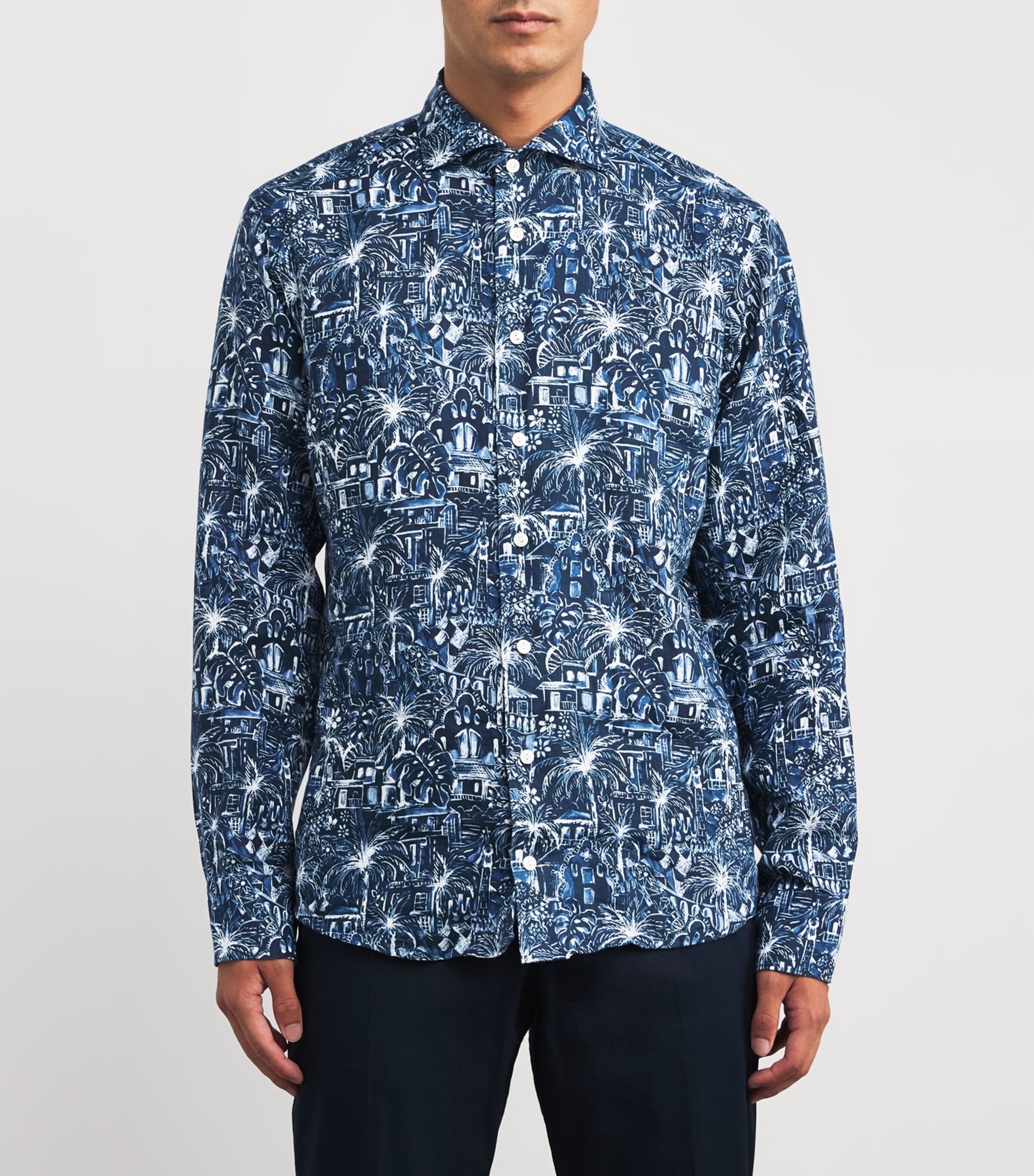 Eton Mens Linen Resort Shirt Dark Blue Image 3