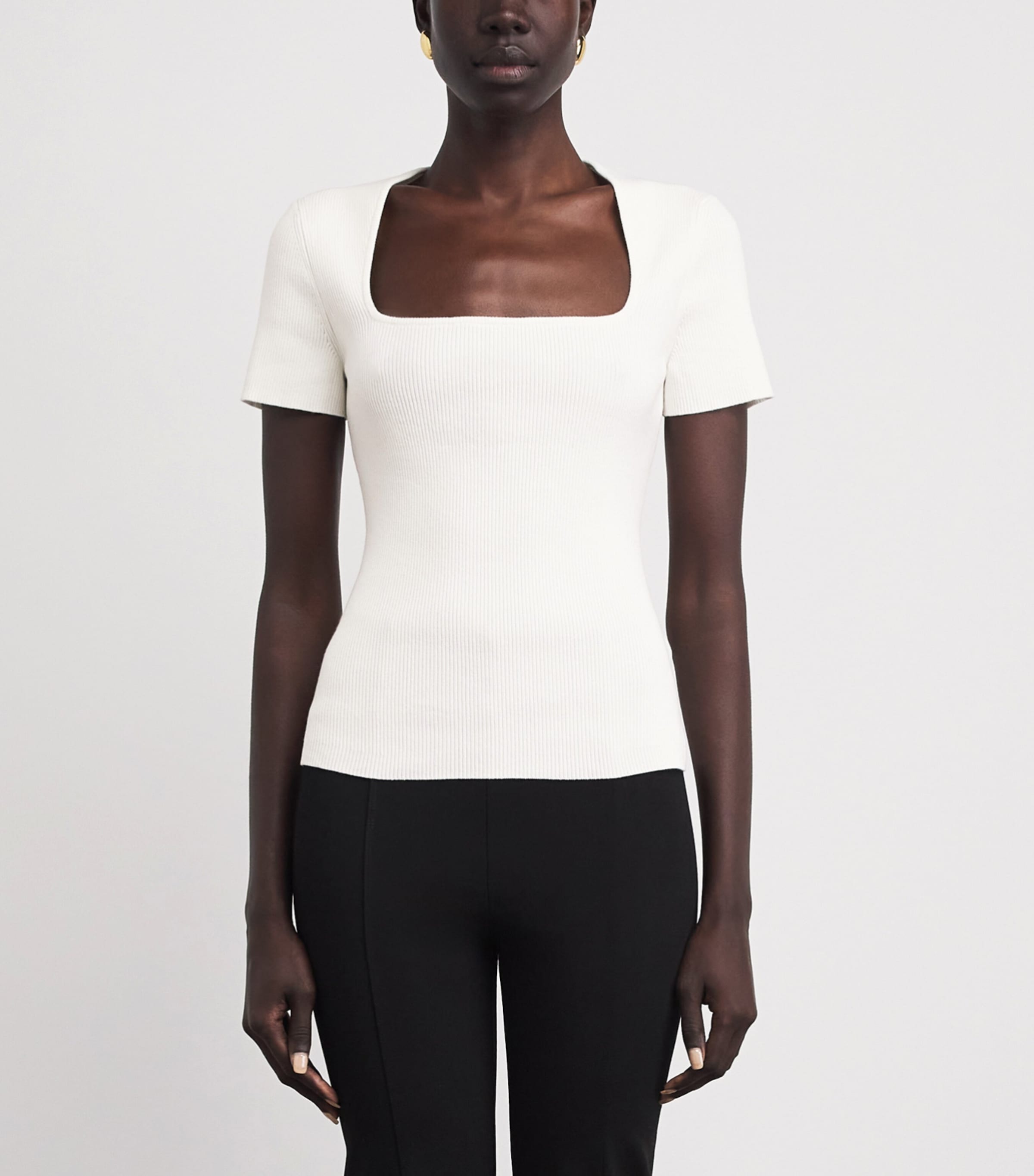 Maje Womens Cotton-Blend Rib-Knit Top White Image 4