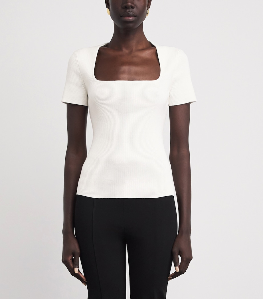 Maje Womens Cotton-Blend Rib-Knit Top White Image 4
