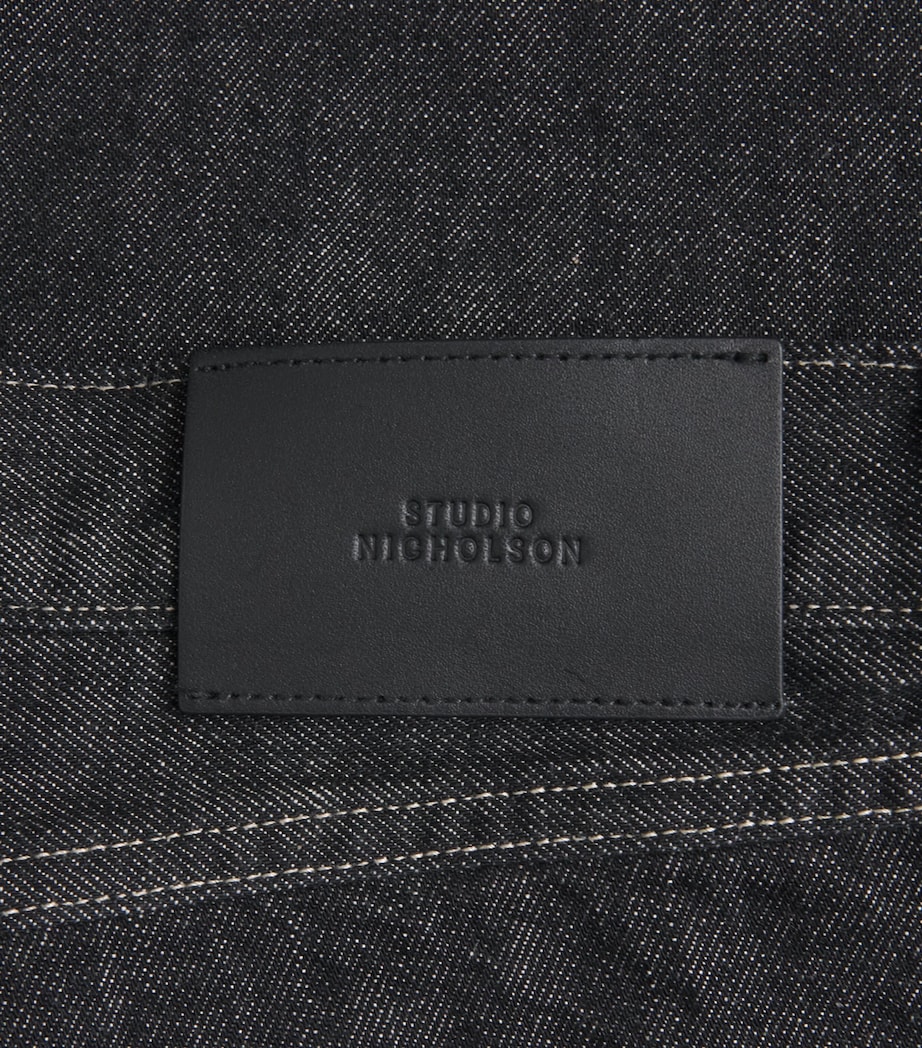 Studio Nicholson Mens Wide-Leg Denim Shorts Black / White Weft Image 6