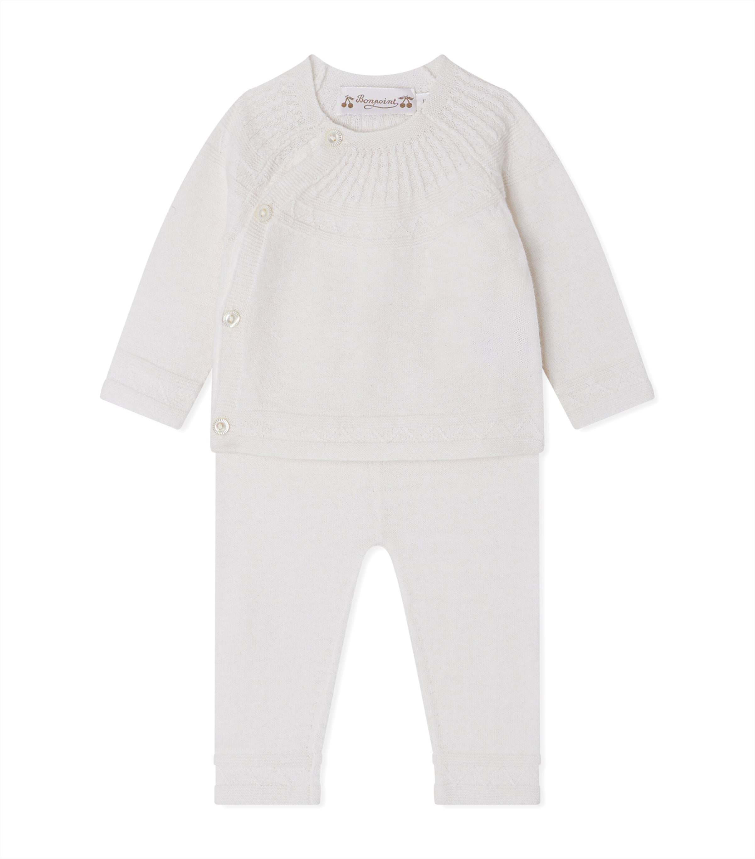 Bonpoint Kids' Wool-cotton Jina Top And Trousers Set In White
