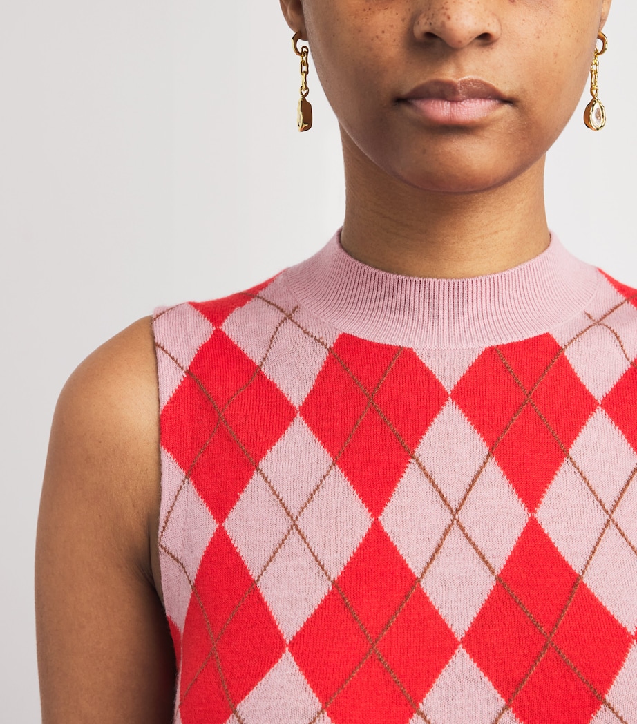 Wool-Cashmere Argyle Sweater Vest SMOKE PINK/POPPY RED Image 6