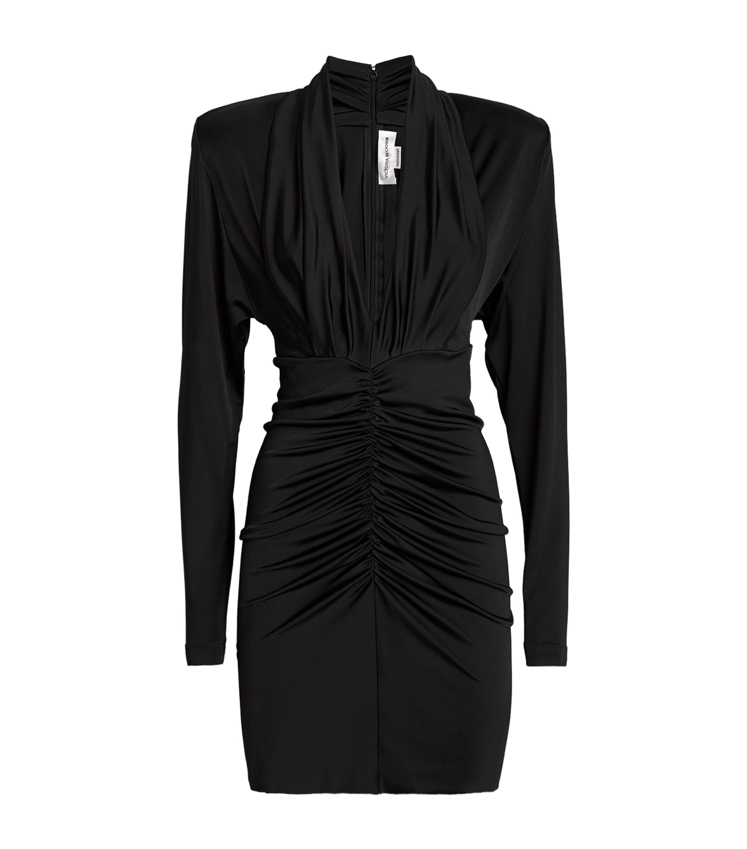 VICTORIA BECKHAM SATIN GATHERED-WAIST MINI DRESS