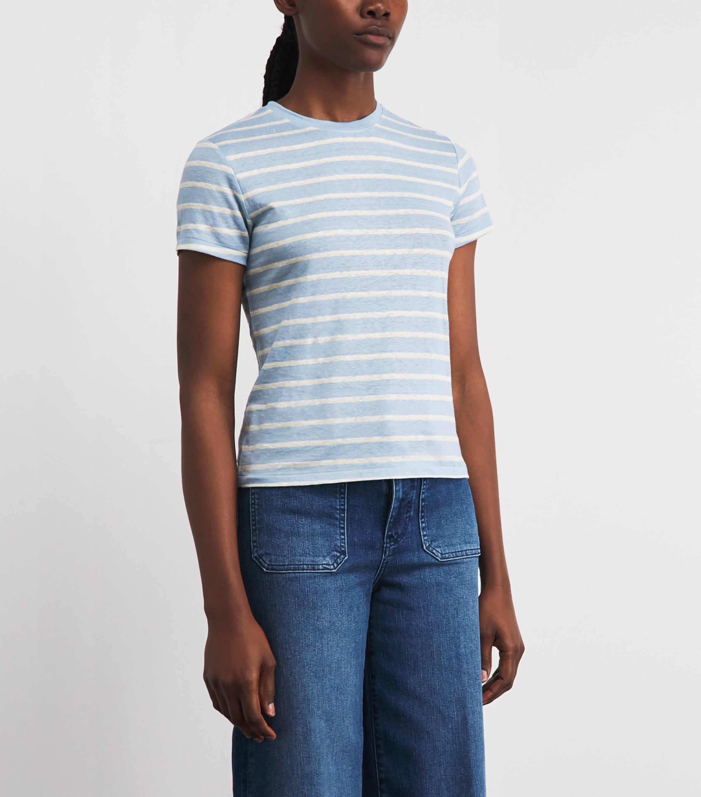 FRAME Womens Linen-Blend The Baby Tee Chambray Blue Multi Image 4