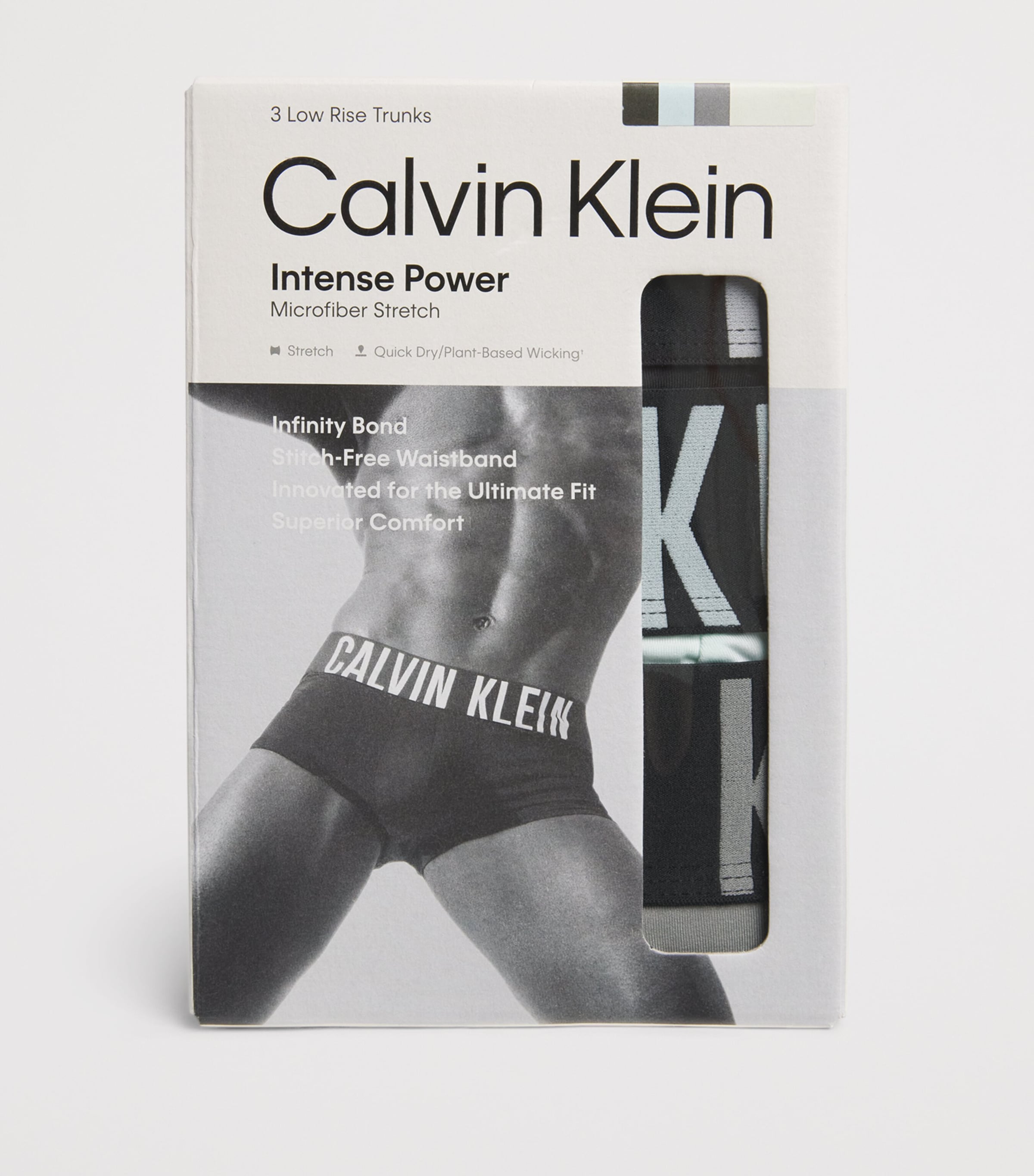 Calvin Klein Mens Intense Power Low-Rise Trunks (Pack of 3) Black/mist/mist Image 4