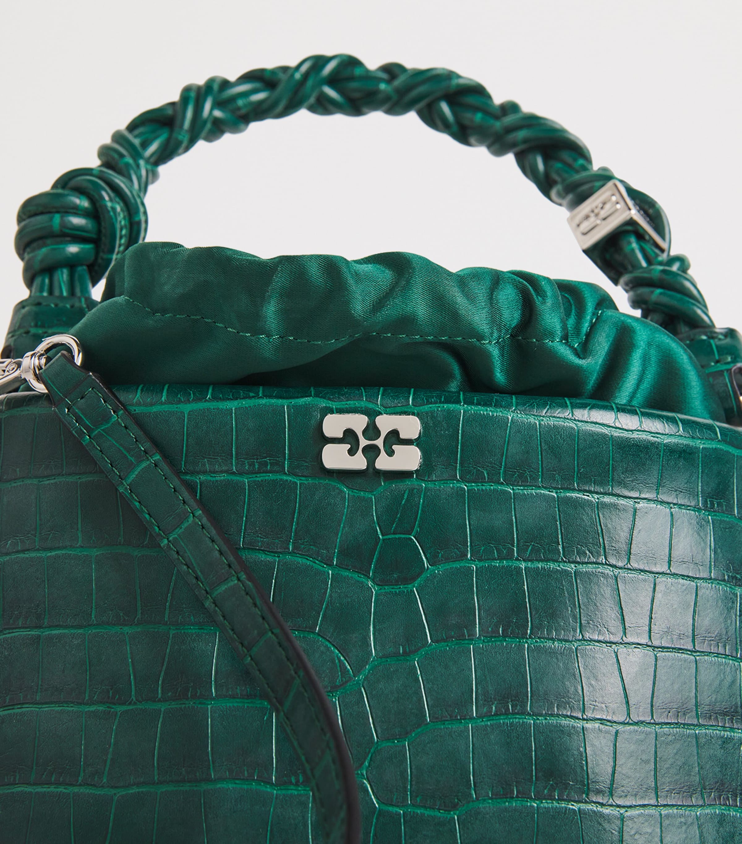 ganni バッグ GANNI Green Croc-Embossed Leather Bou Bucket Bag | Harrods US