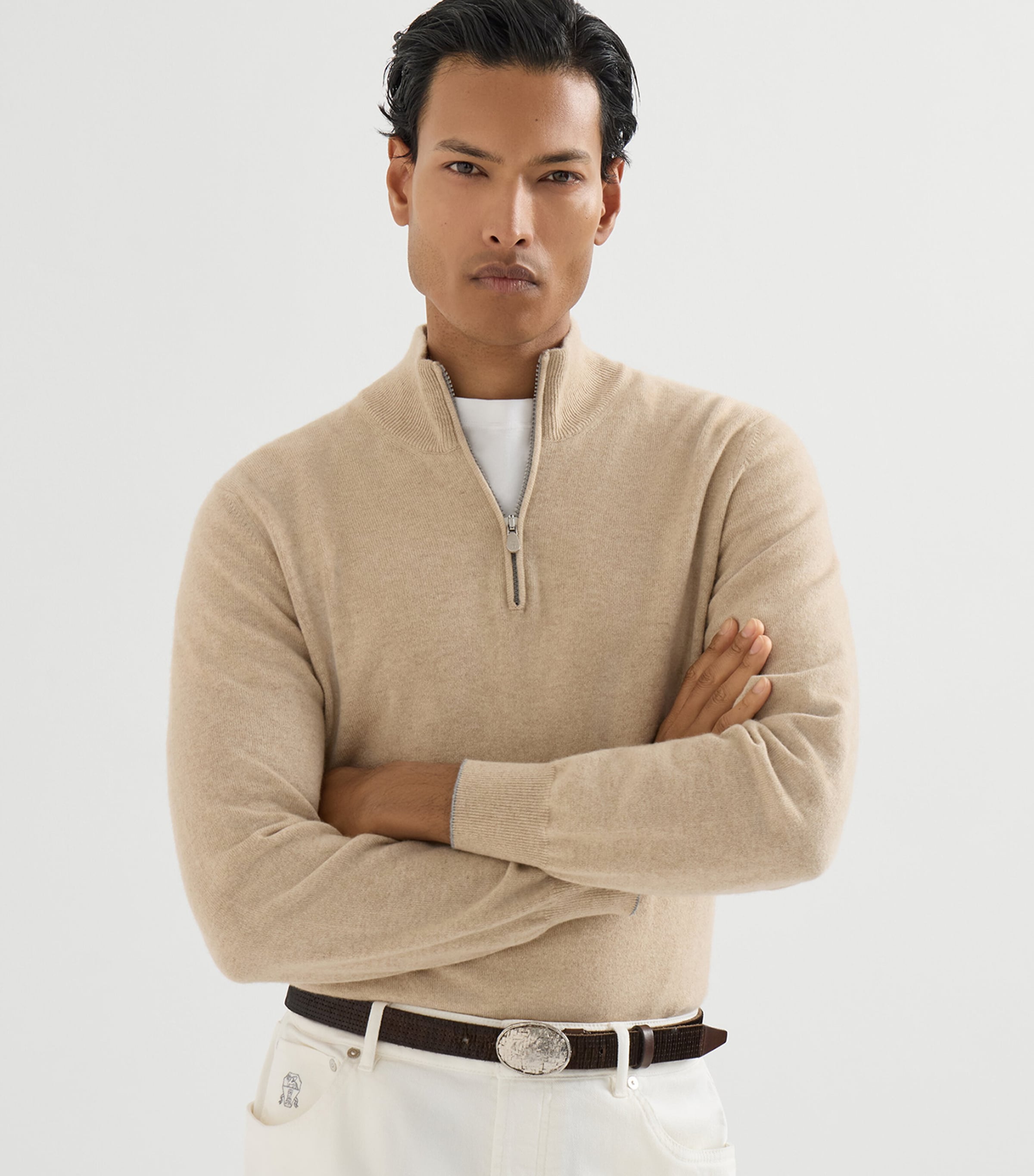 Brunello Cucinelli Mens Cashmere Quarter-Zip Sweater Image 4