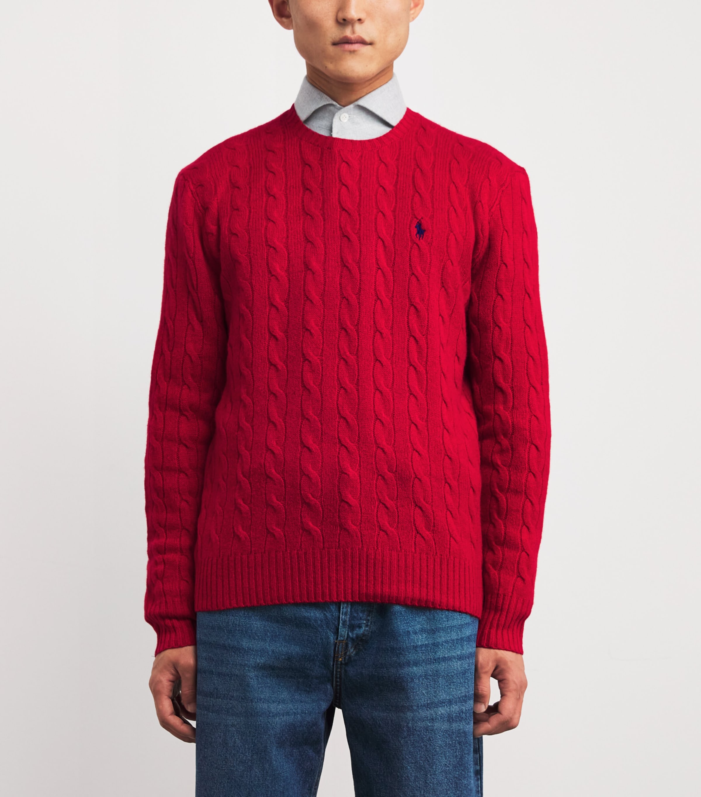 Wool-Cashmere Cable-Knit Sweater RED Image 3