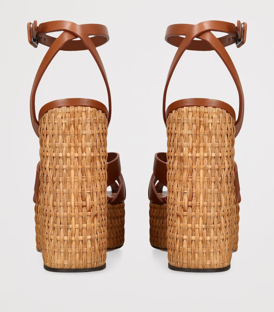 Aquazzura Leather Copacabana Wedge Sandals Mid Brown Image 2