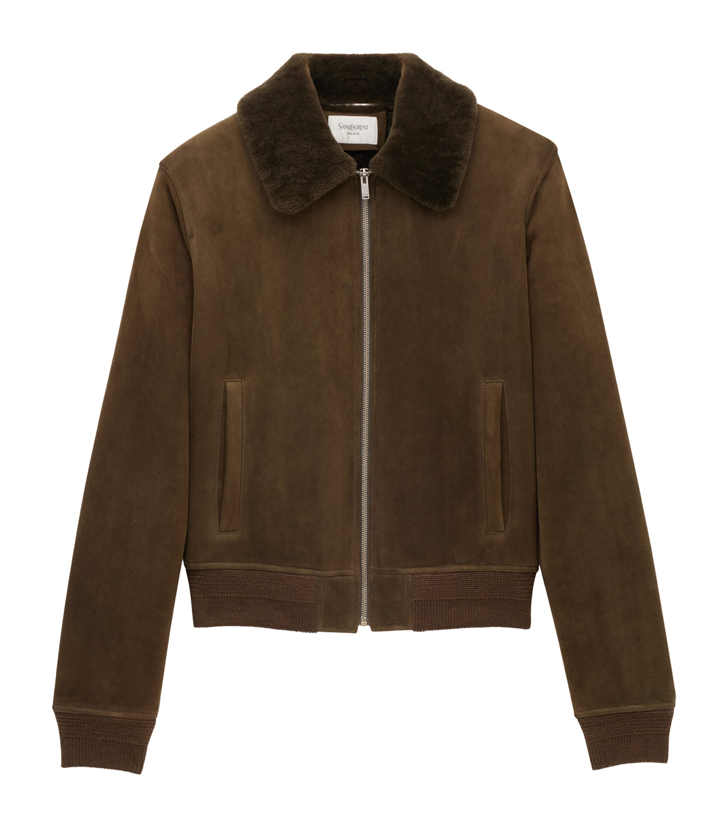 Saint Laurent Suede Bomber Jacket In Green