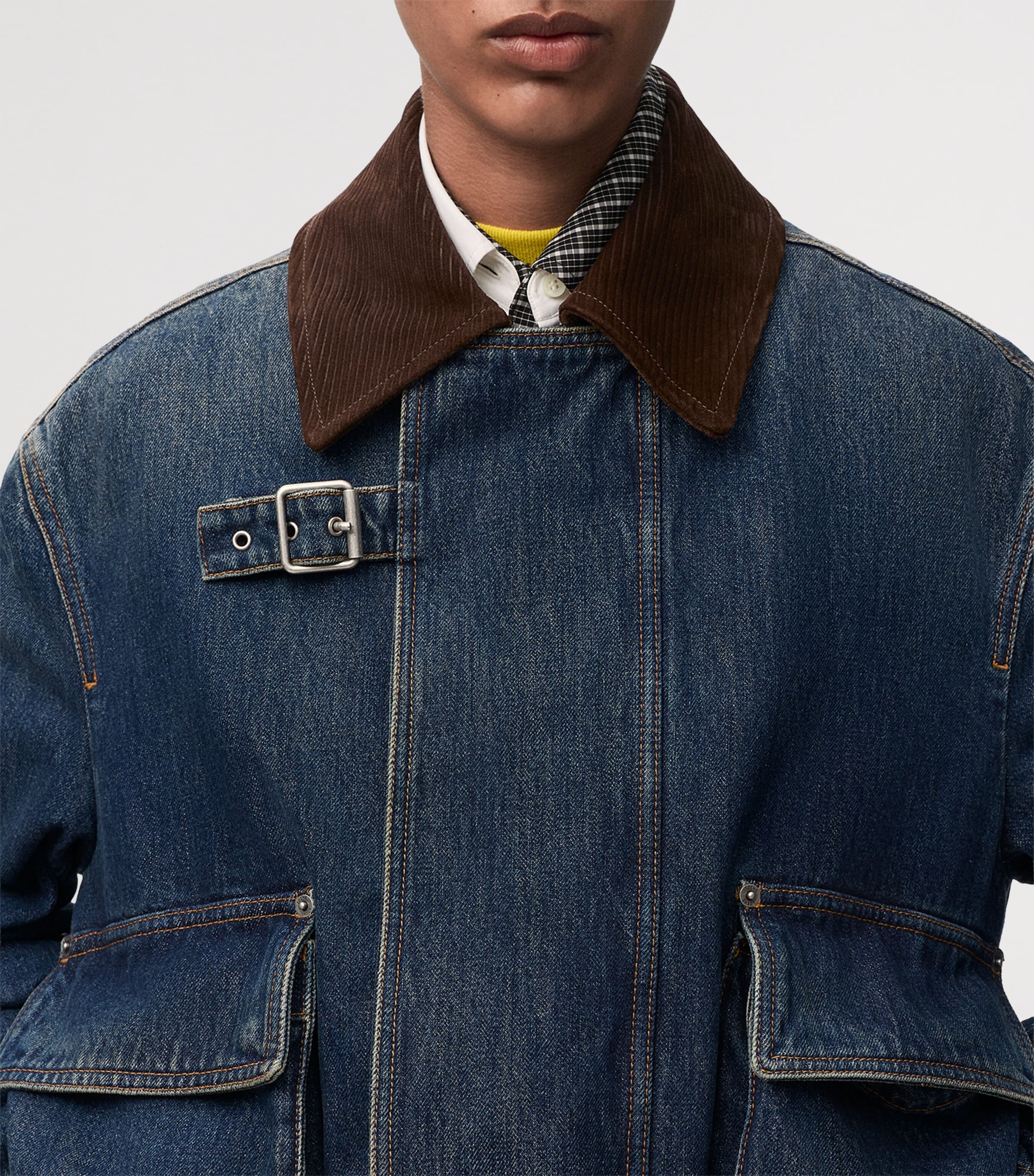 LOEWE Womens Denim-Suede Cropped Parka Dark Blue Image 5