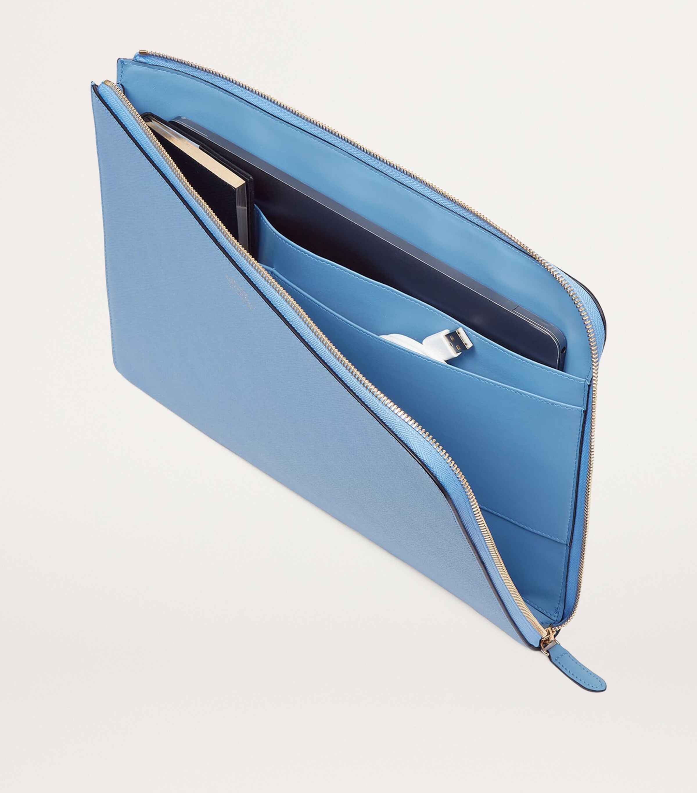 Smythson Small Panama Leather Laptop Case Nile Blue Image 4