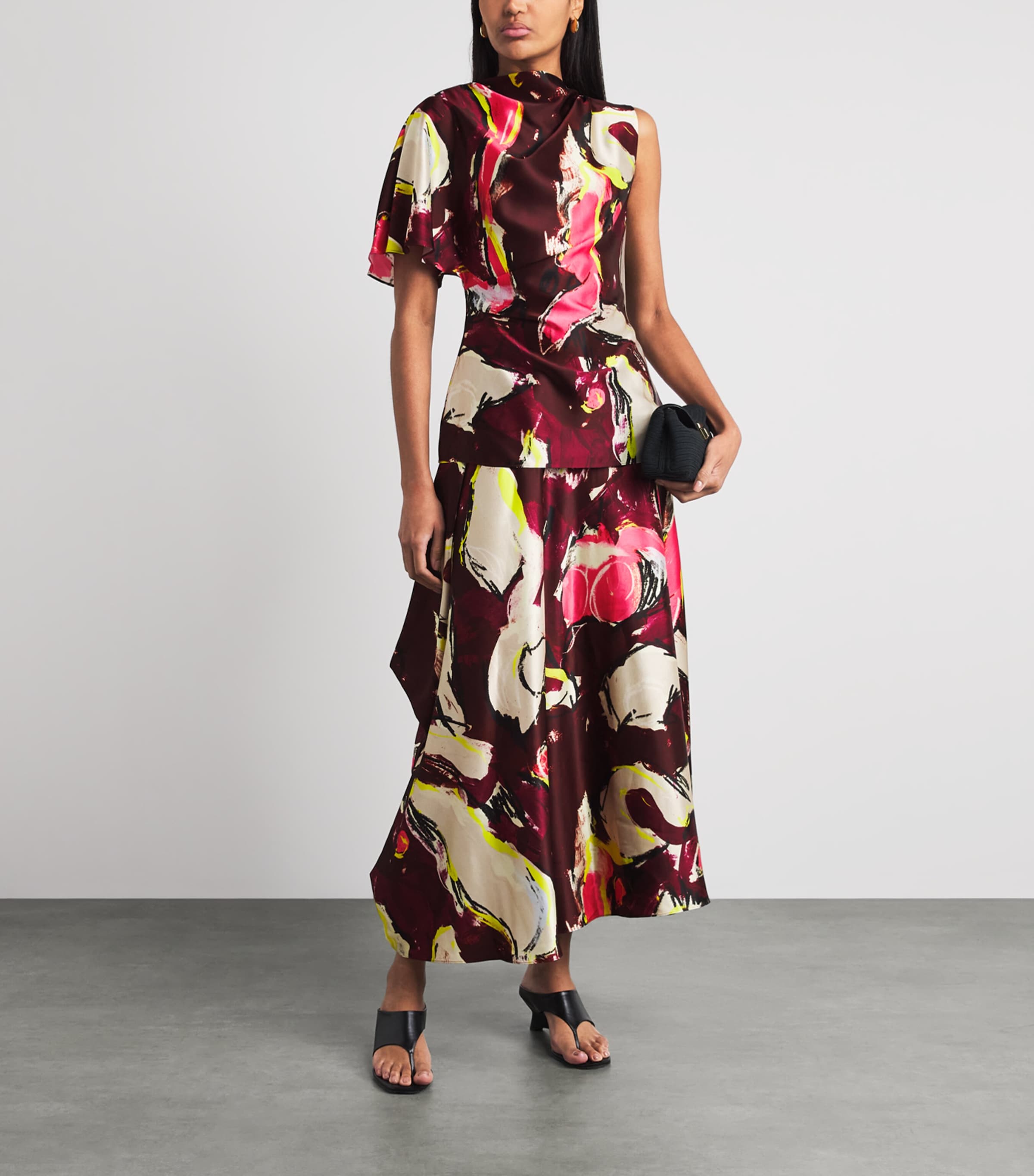 Roksanda Womens Satin Printed Amari Midi Skirt Brushburgundy Image 2