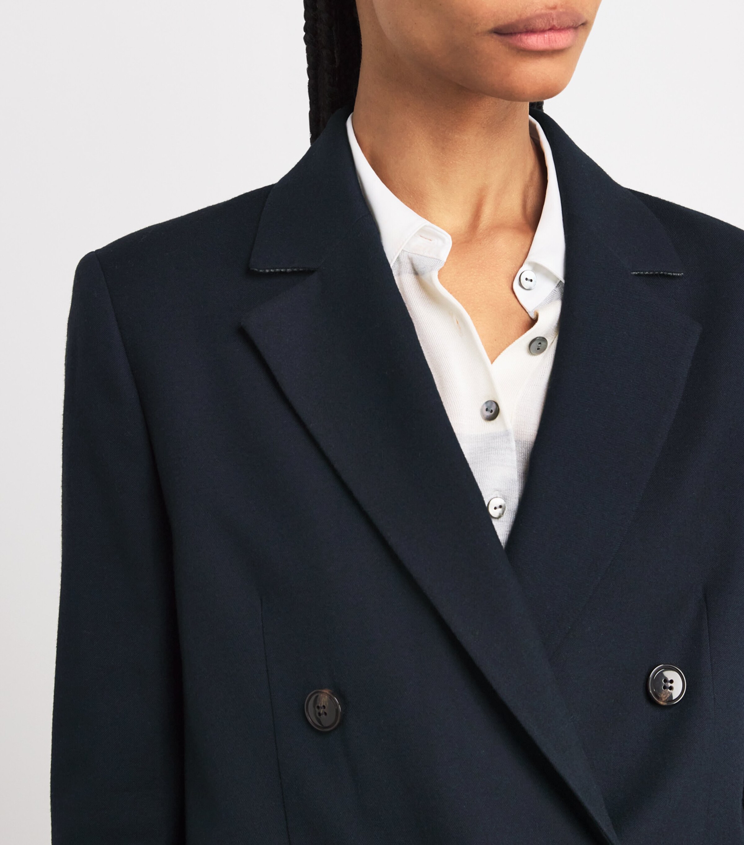 MAX&Co. Womens Cropped Flannel Blazer Navy Image 6