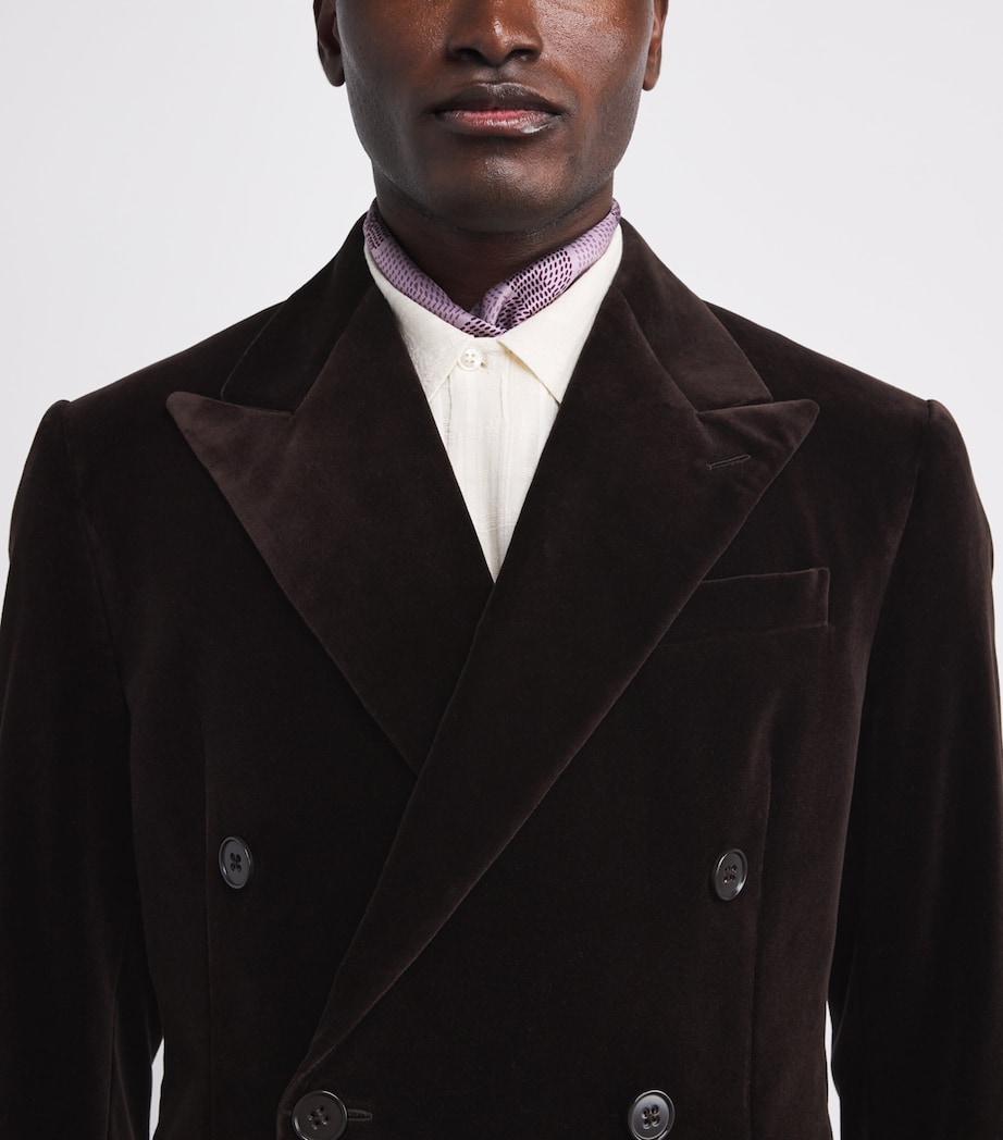 Velvet Double-Breasted Kent Suit Jacket DARK LUGGAGE BROWN Image 6