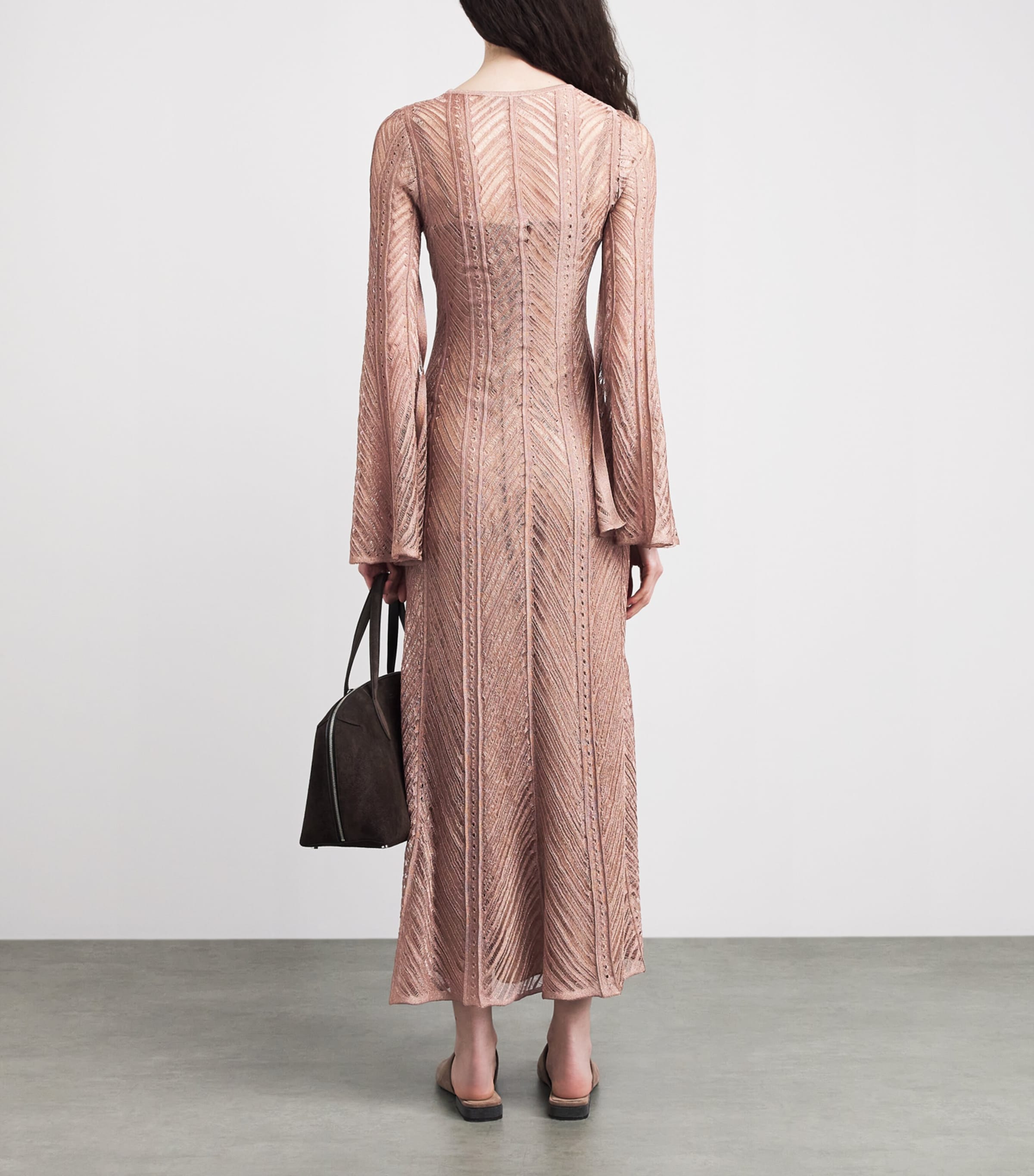 VALENTI Womens Openwork Knit V-Neck Maxi Dress Sienna Image 4
