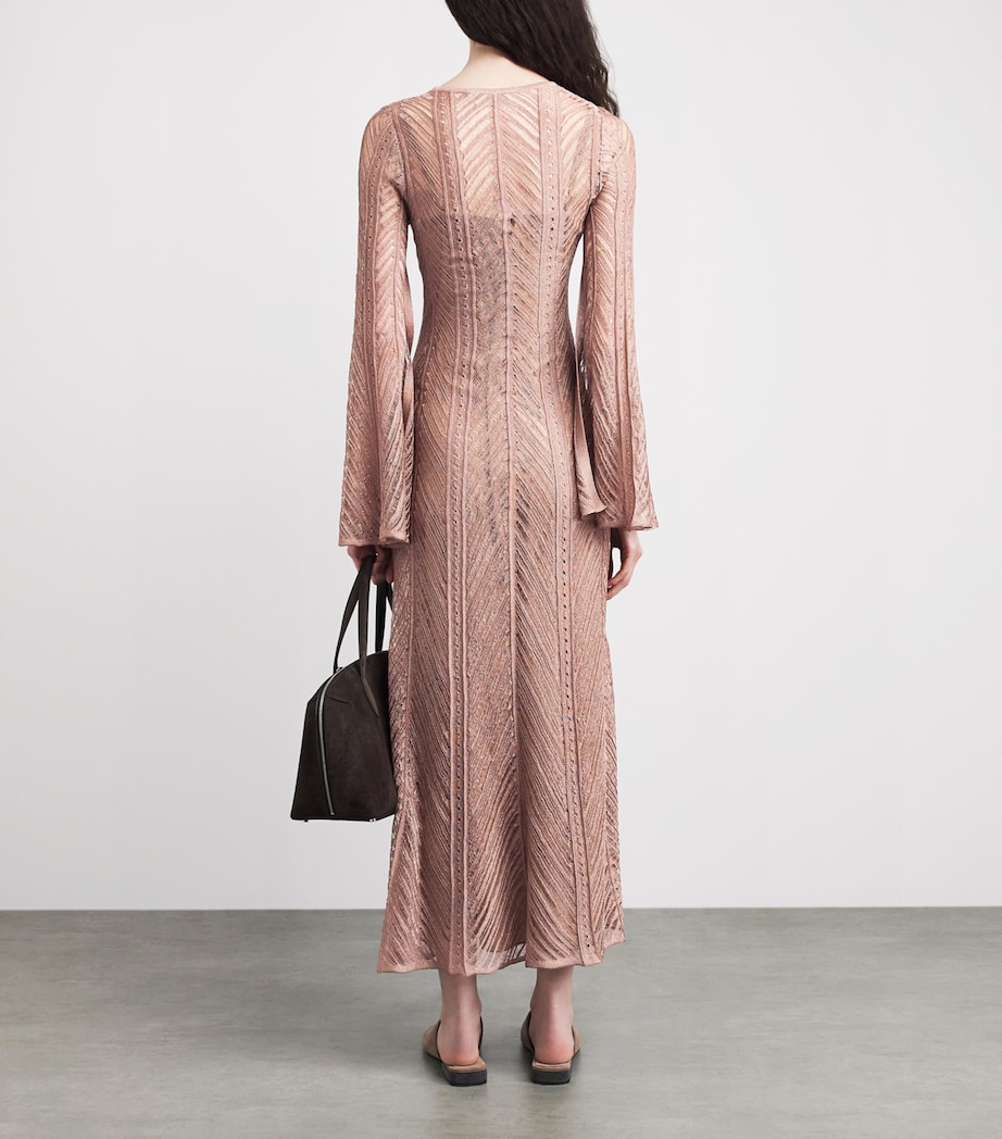 VALENTI Womens Openwork Knit V-Neck Maxi Dress Sienna Image 4