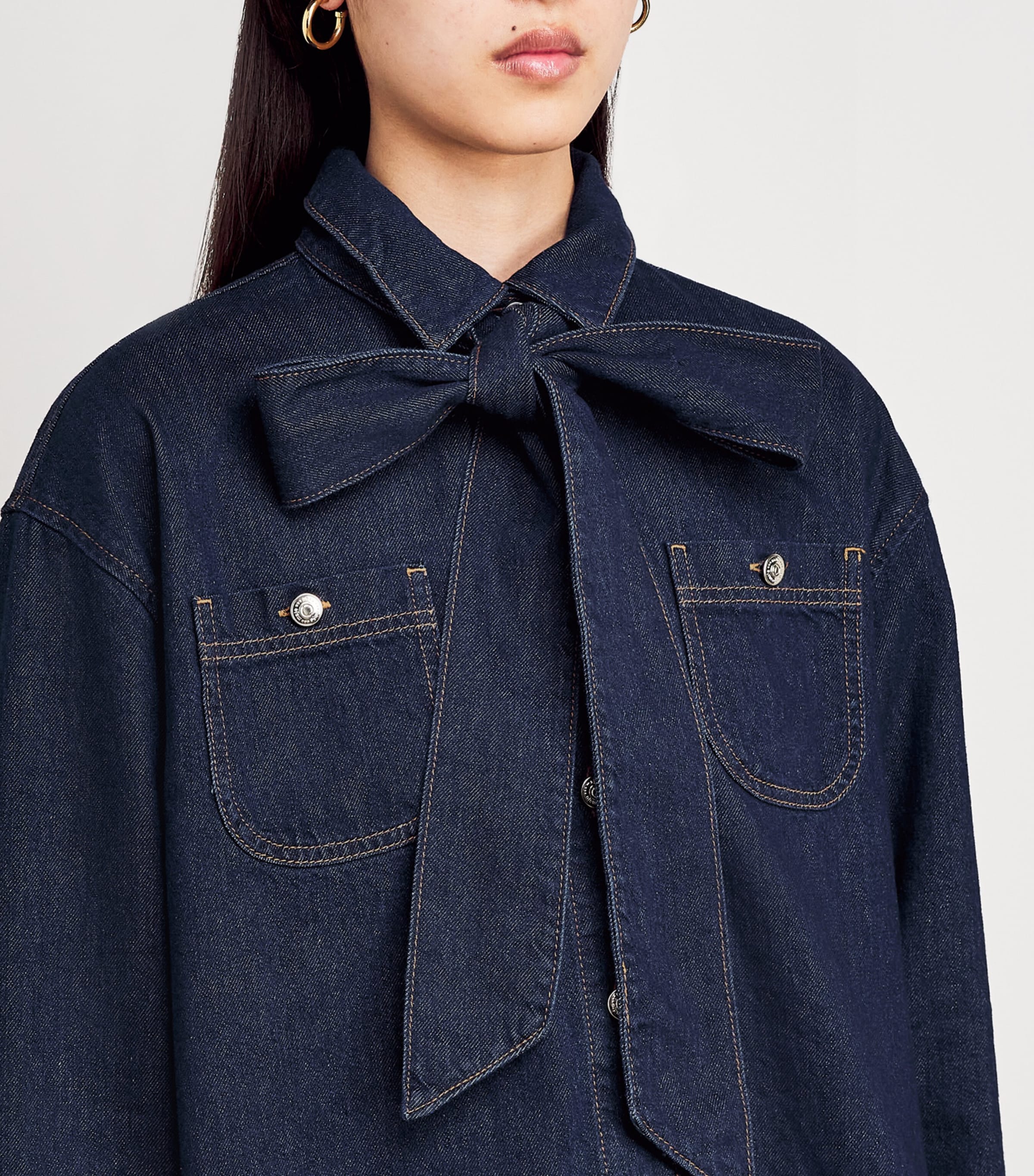 Bow-Detail Denim Jacket NAVY Image 6