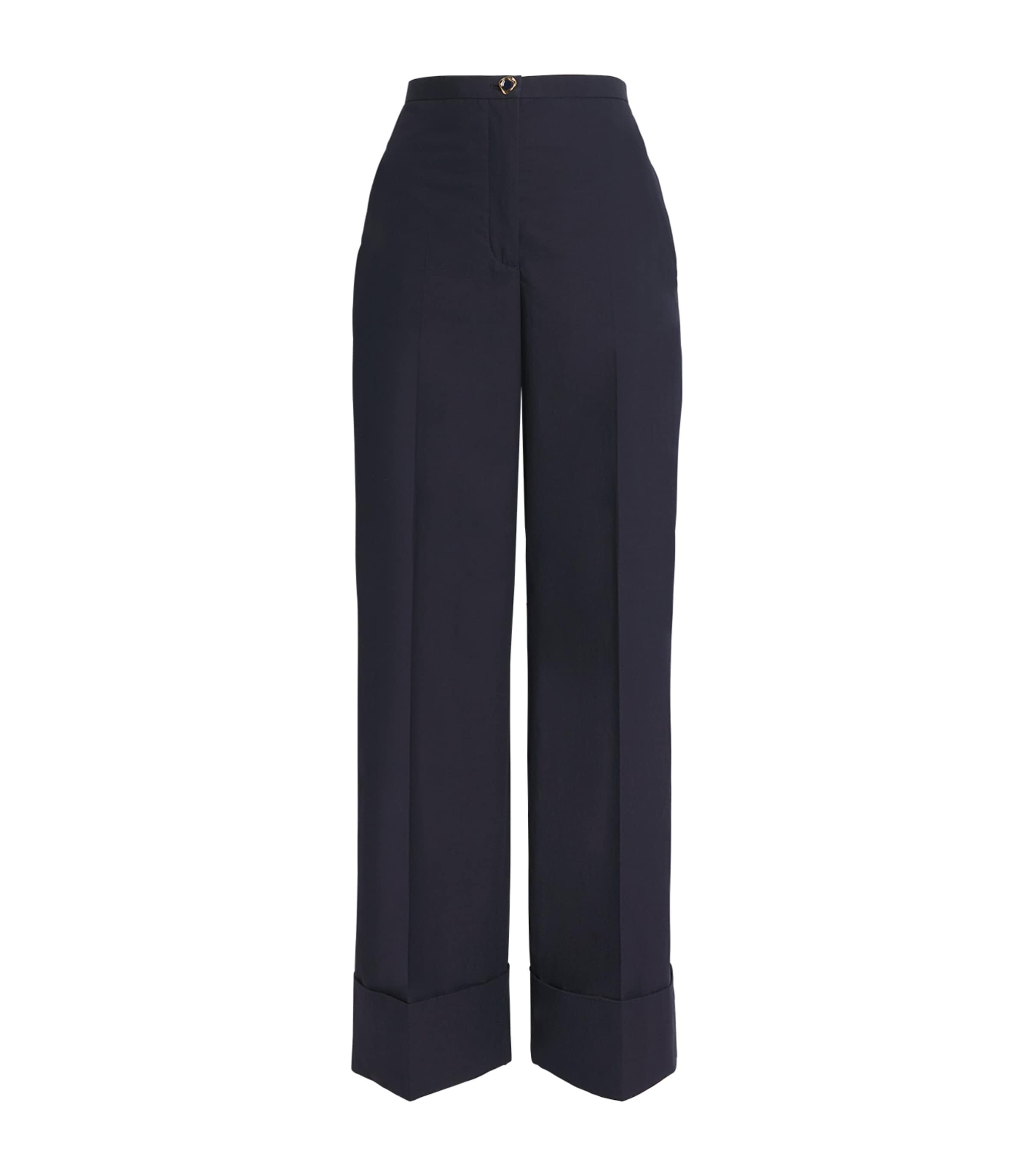 Agnona Womens Cotton Cropped Straight Trousers Dark Blue Navy Image 1