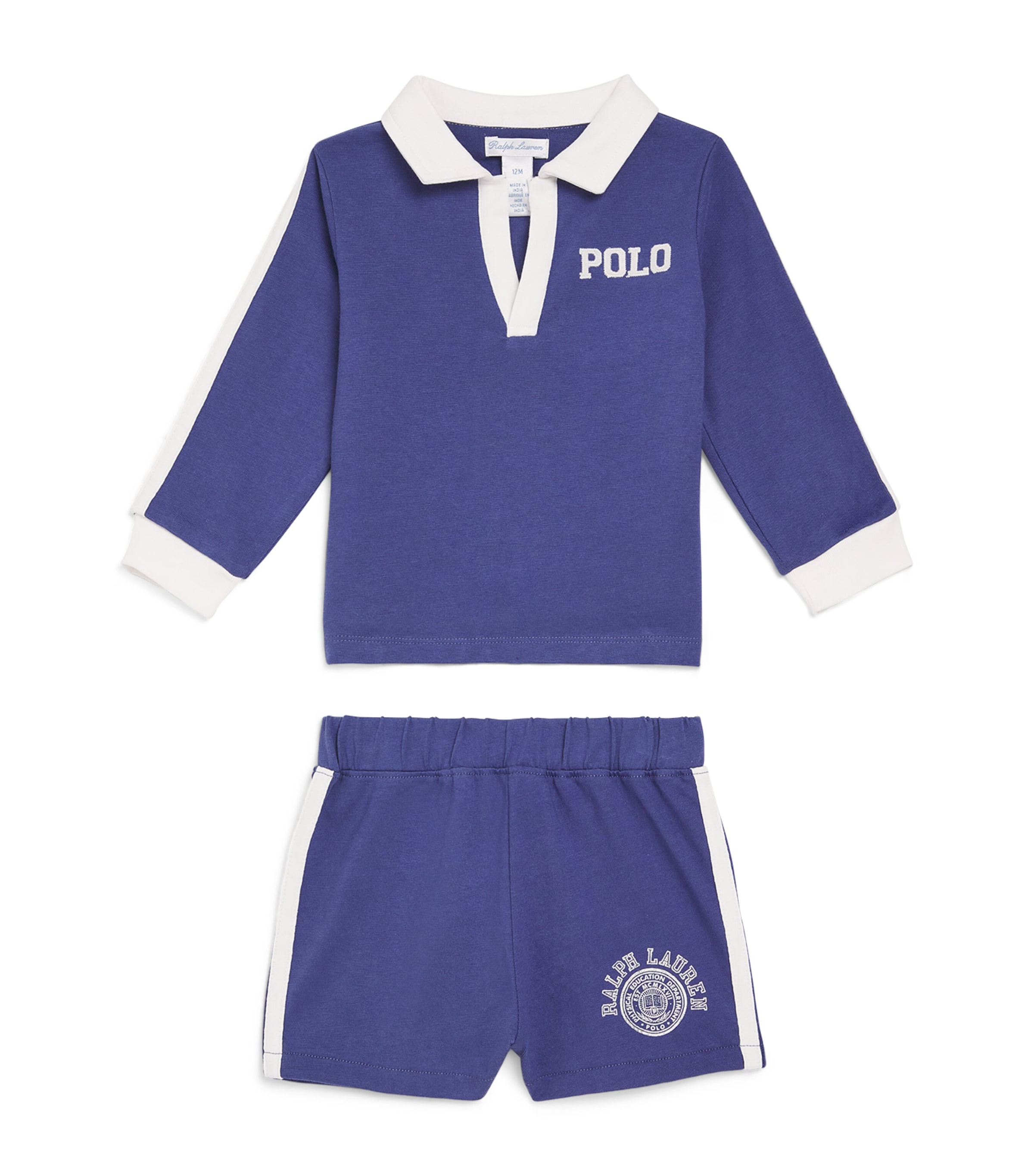 Ralph Lauren Cotton Varsity Polo Shirt And Shorts Set In Blue