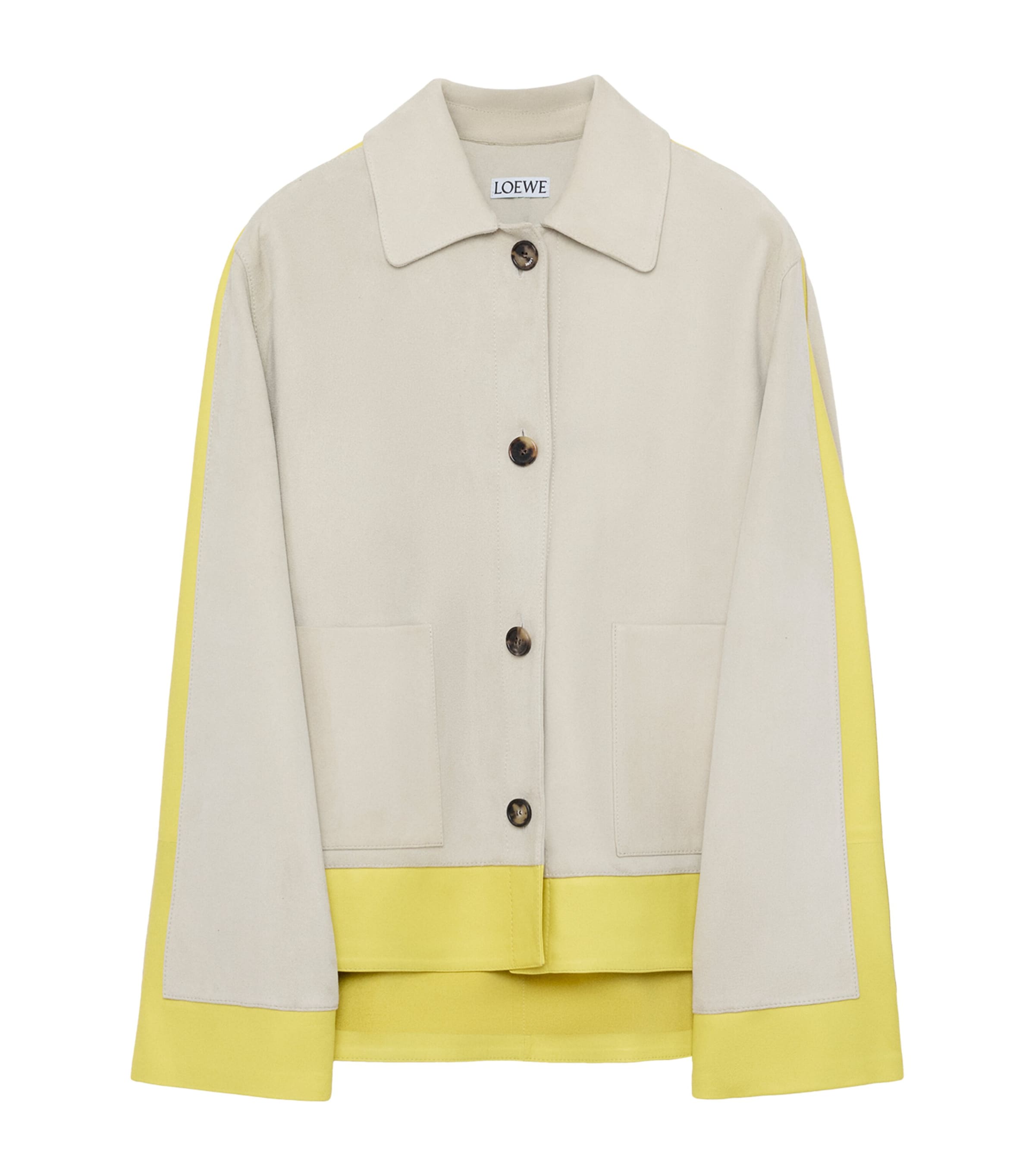 LOEWE Womens Suede and Leather Panelled Jacket Light Grey Image 1