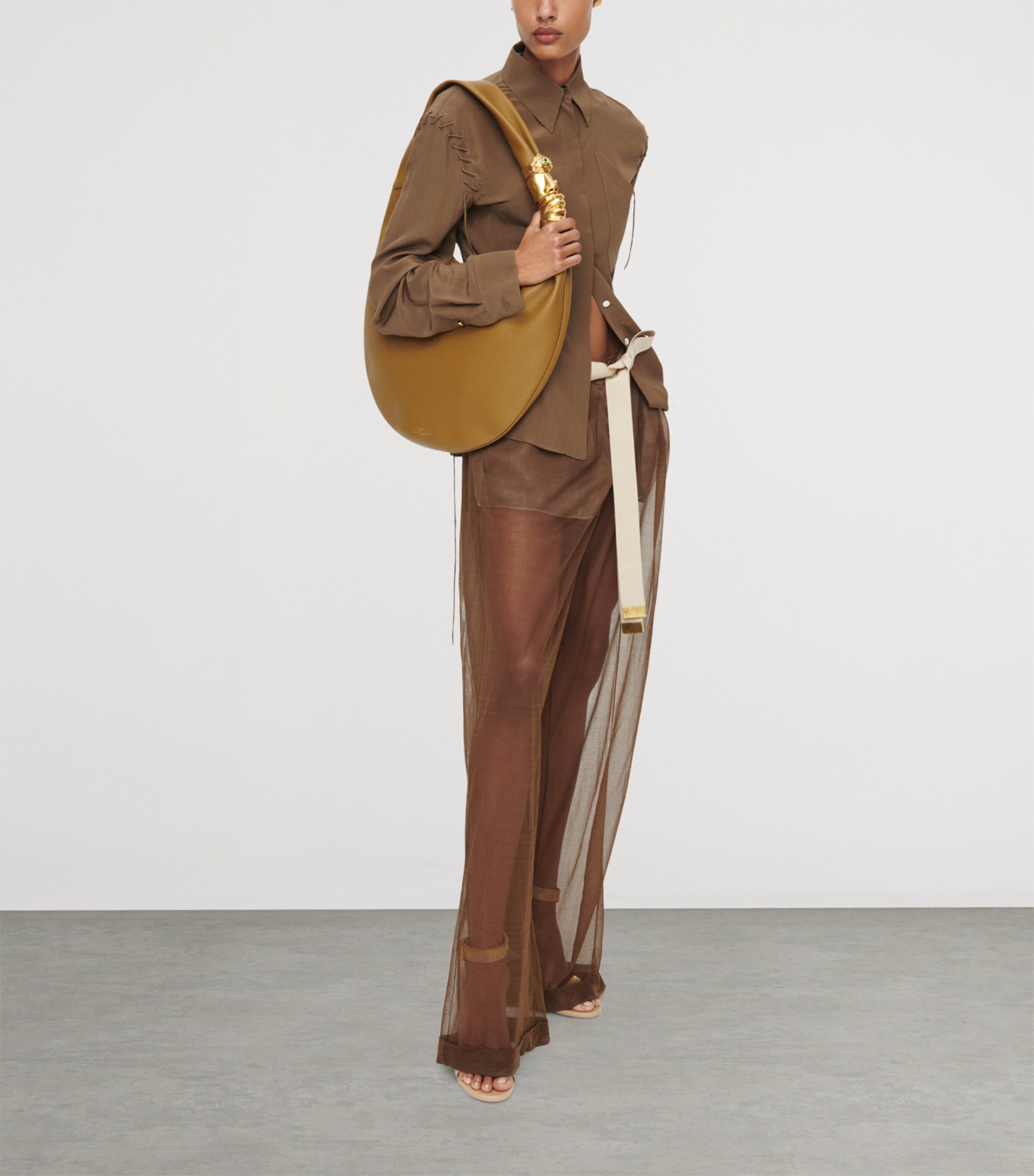 Schiaparelli Womens Silk Pleated Trousers Brown Image 2