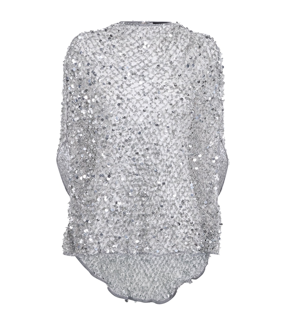 Sequinned Mesh Cape Top 042 SILVER Image 1